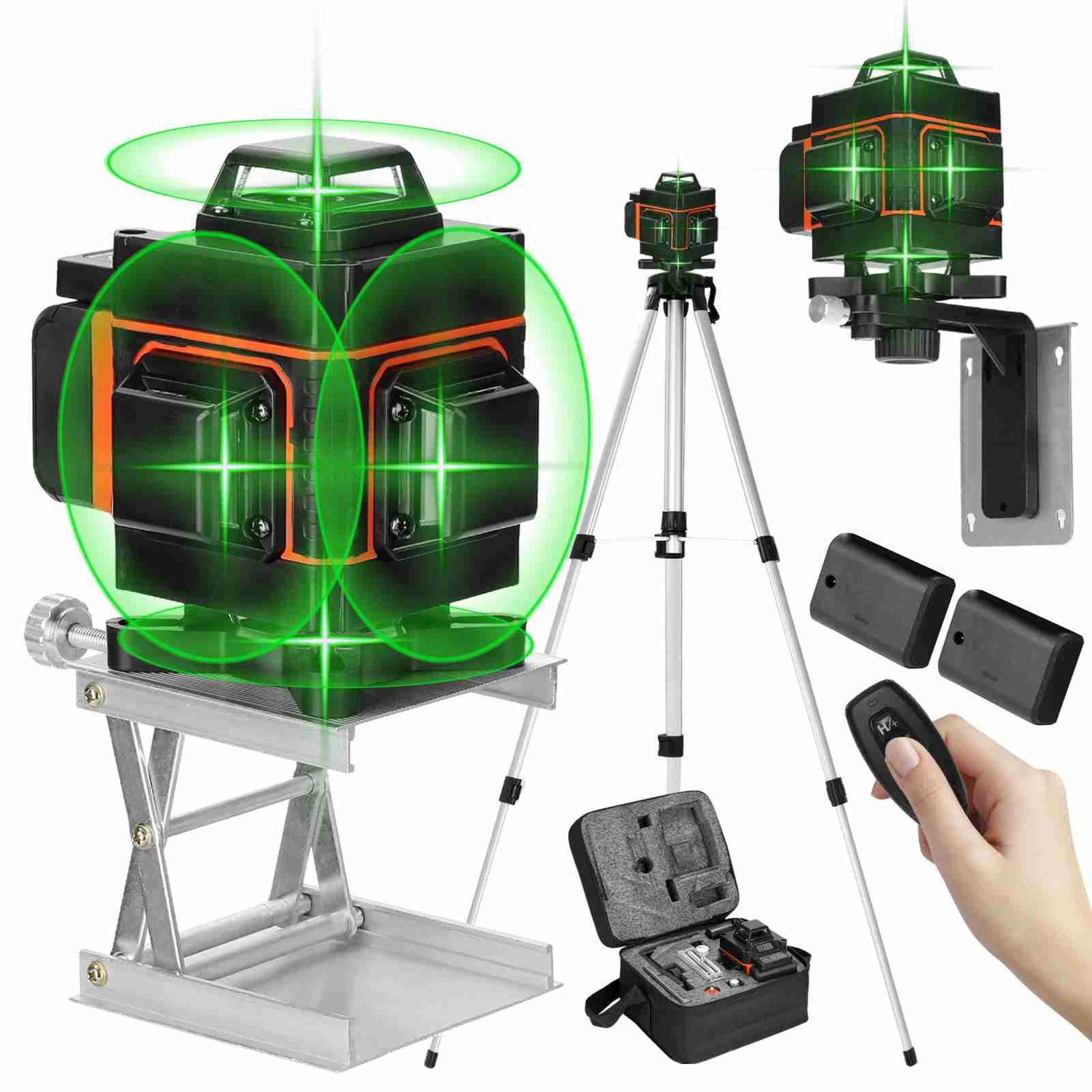 cocosity Линейный лазер 4D 16 Linien Level Tool Selbstnivellierung 1,2 M 3 Höhe Einstellbar, 4D, 16 Linien, selbstnivellierend, 1,2 m, 3fach höhenverstellbar, IP54