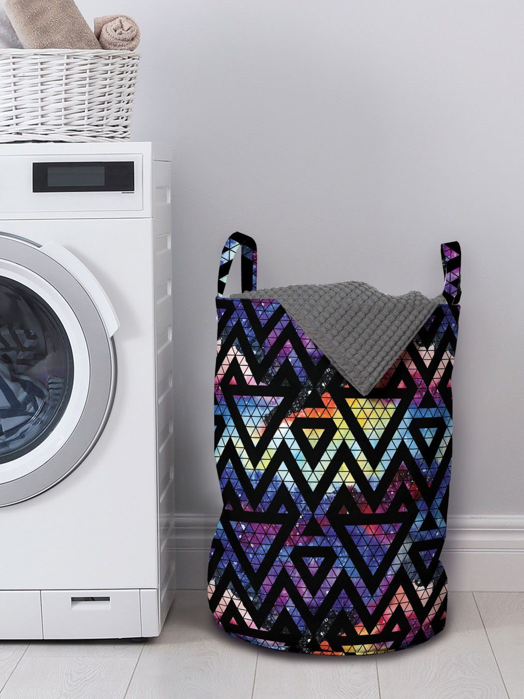 Geometrisch Kordelzugverschluss Waschsalons, Wäschekorb Griffen für Abakuhaus Galaxy Linien Wäschesäckchen Theme mit