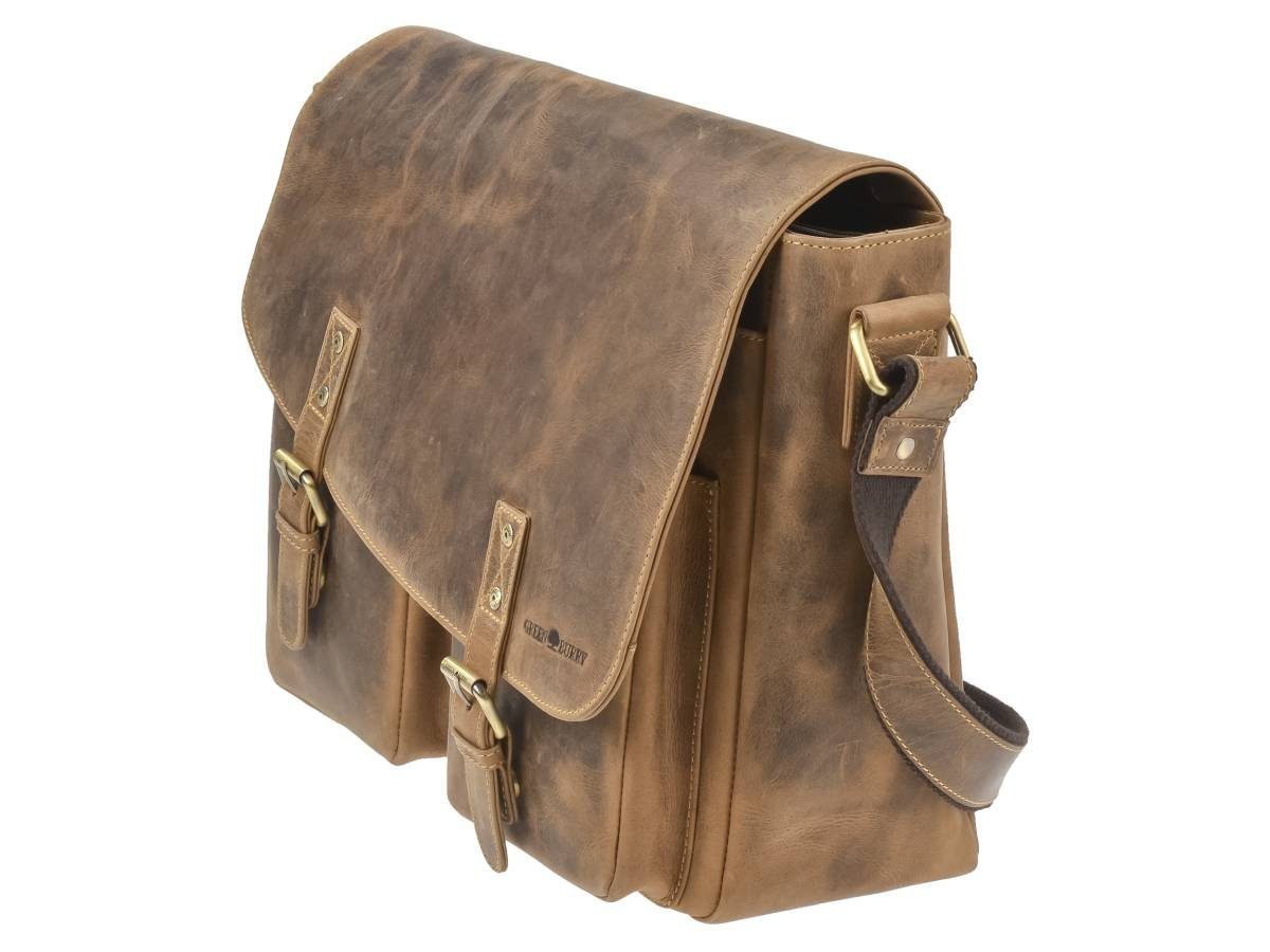 Greenburry Umhängetasche "Vintage" Leder Messenger Bag, used Look, Schultertasche 45x31cm, Notebookfach, antikbraun