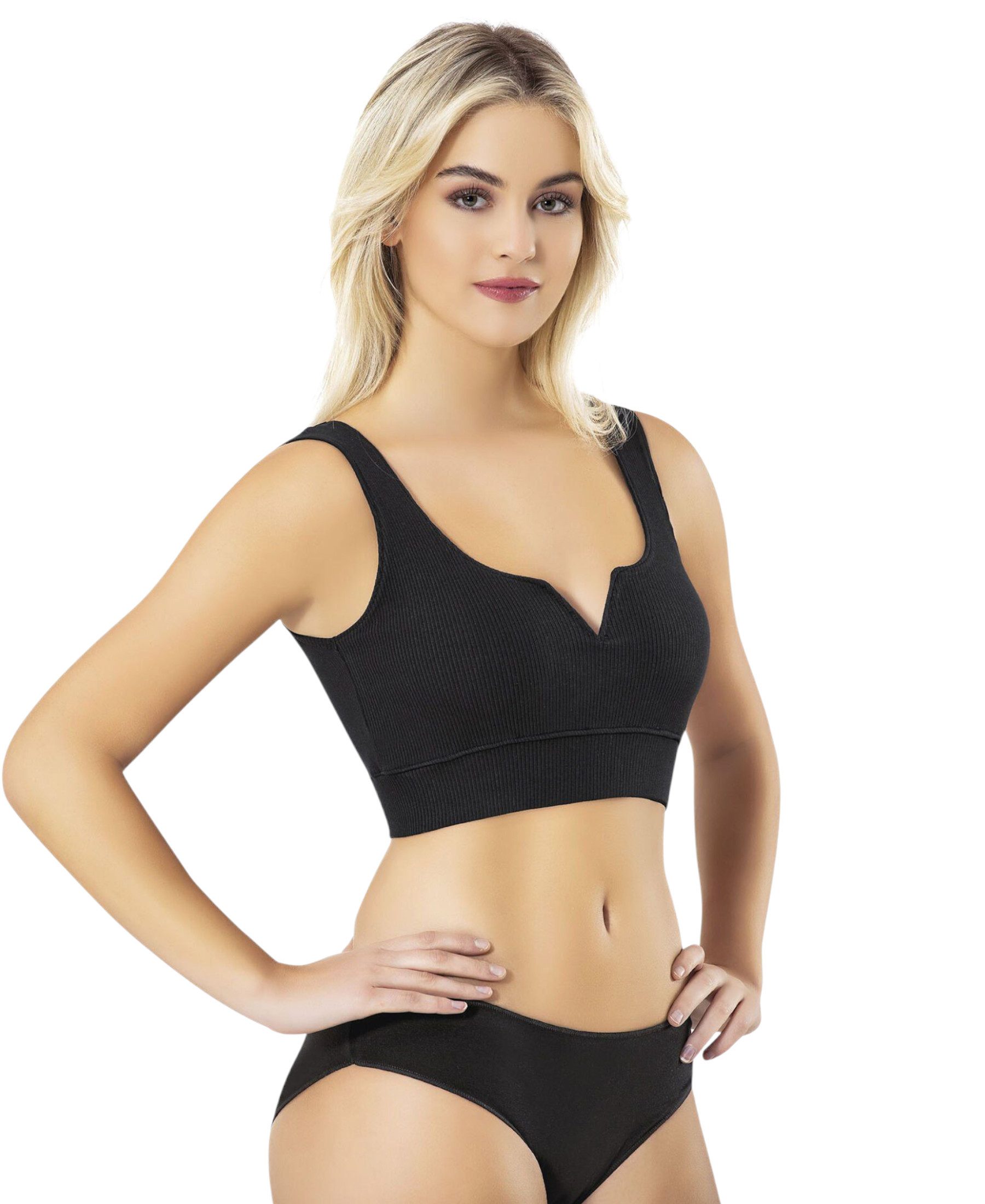 fashionshowcase Crop-Top mit V-Detail-Ausschnitt - geripptes günstig online kaufen