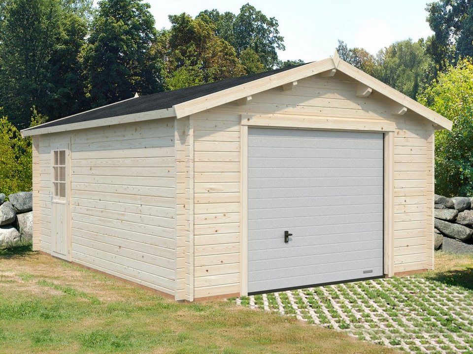 Finn Art Blockhaus Garage Holzgarage Aktion 6 mit Sektionaltor naturbelassen,  Einzelgarage aus Holz