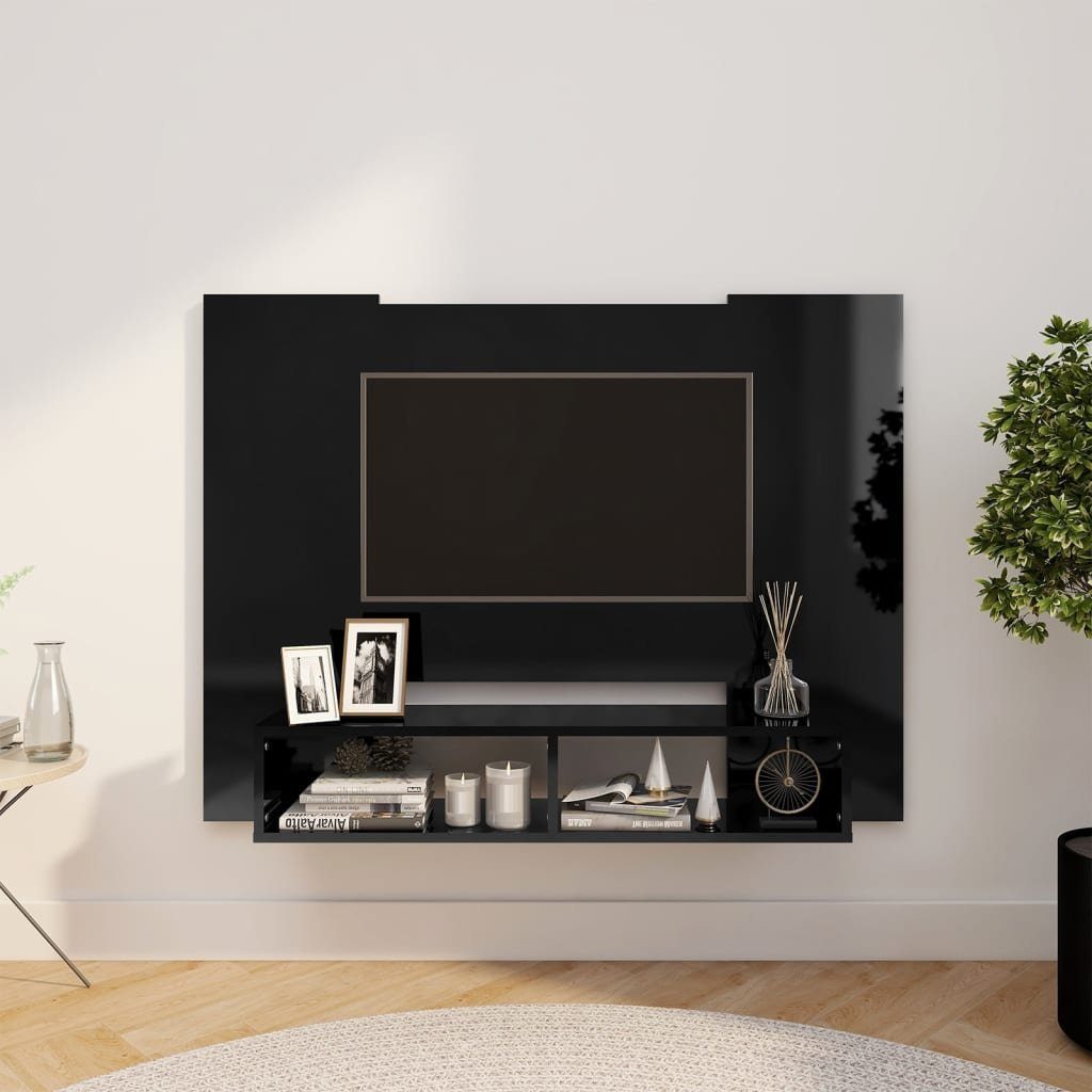 furnicato TV-Schrank TV-Wandschrank Hochglanz-Schwarz 120x23,5x90 cm Holzwerkstoff