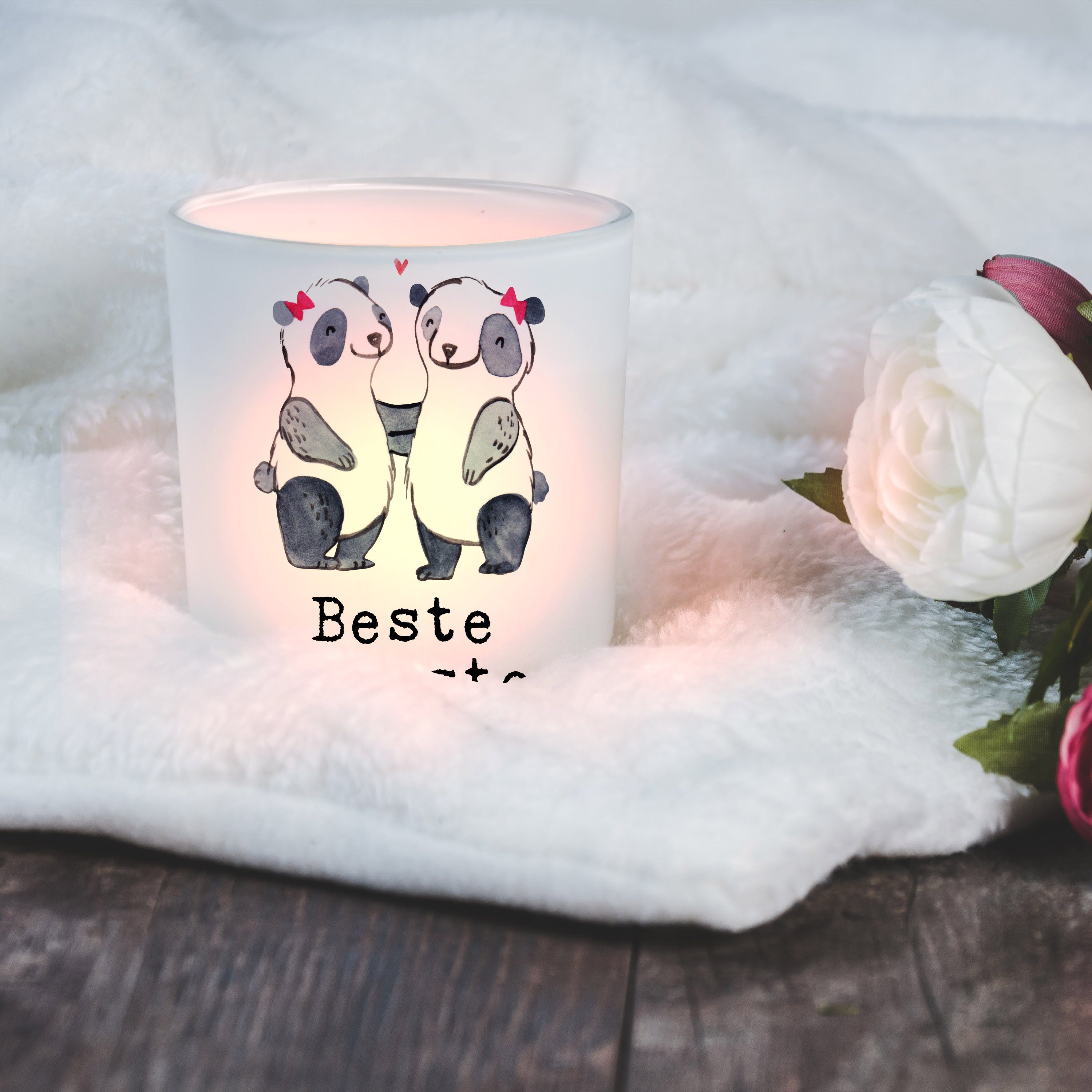 (1 St) Transparent Teelichter, Geschenk, Panda der Windlicht Welt & - Mrs. Mr. Panda - Schwester Beste