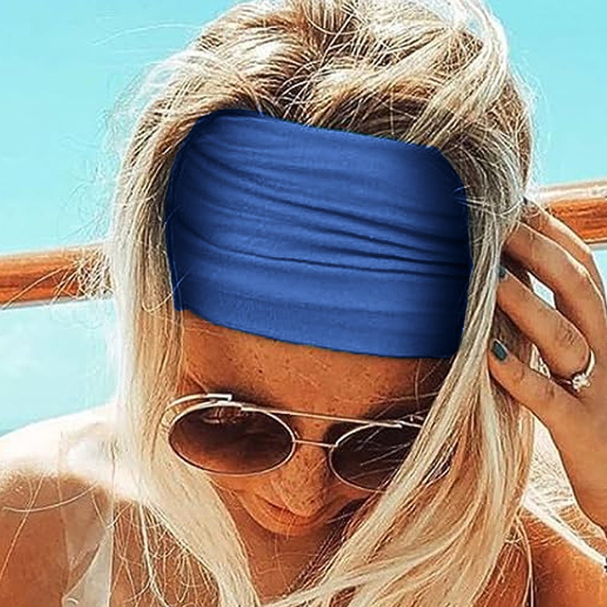 Jormftte Haarband Boho Yoga Haarbänder Sport Elastische für Grau+Khaki+Hell Stirnband Damen Schwarz+Weiß+Blau+Dunkel Breite Himmelblau