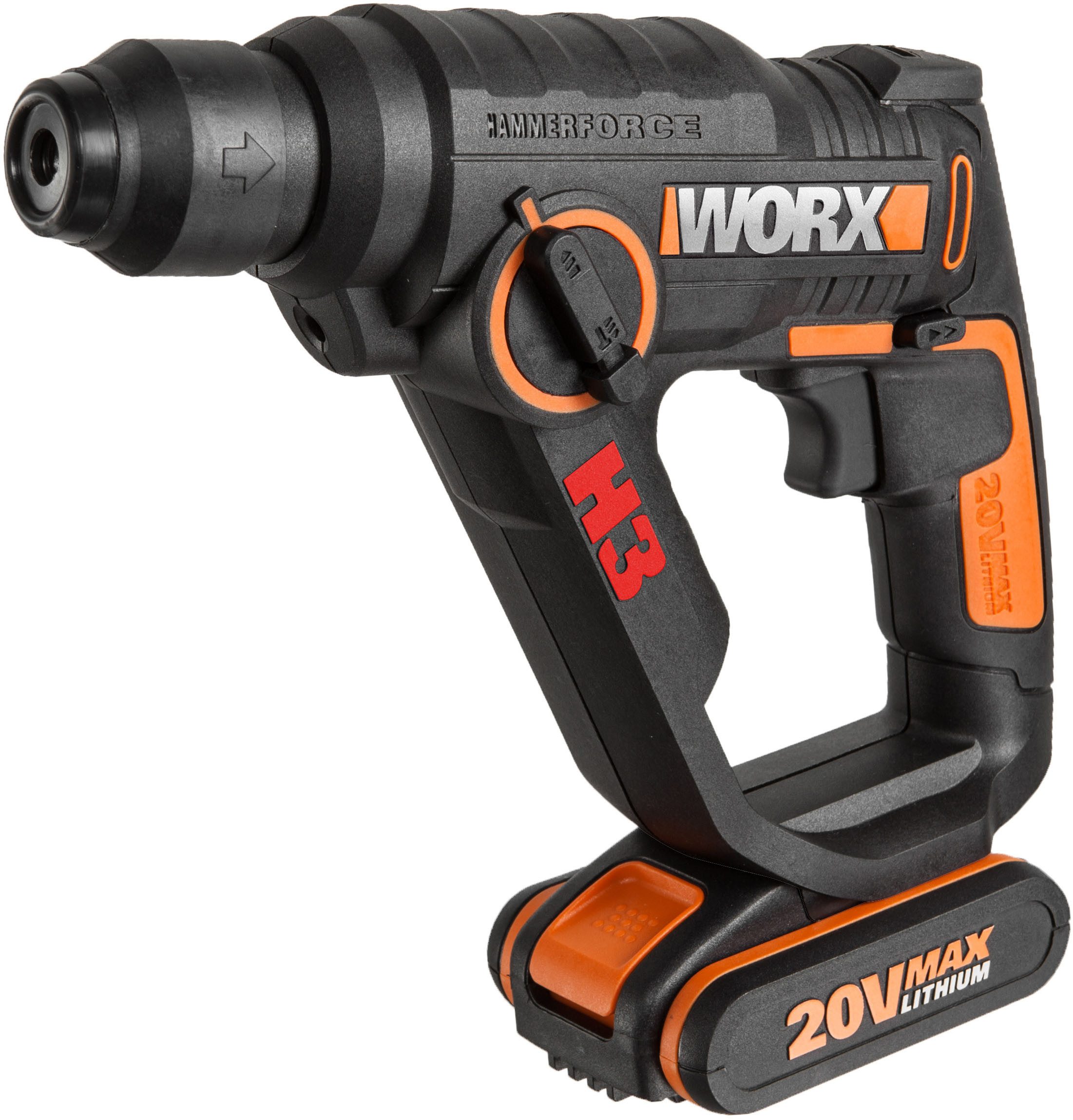 Worx Akku-Bohrhammer WX390, (Set), 3-In-1, pneumatisches Hammerwerk, inkl. Akku & Ladegerät