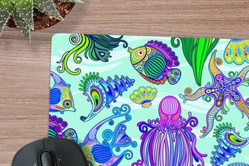 MuchoWow Gaming Mauspad Tiere - Regenbogen - Fische - Muster (1-St), Mousepad mit Rutschfester Unterseite, Gaming, 40x40 cm, XXL, Großes