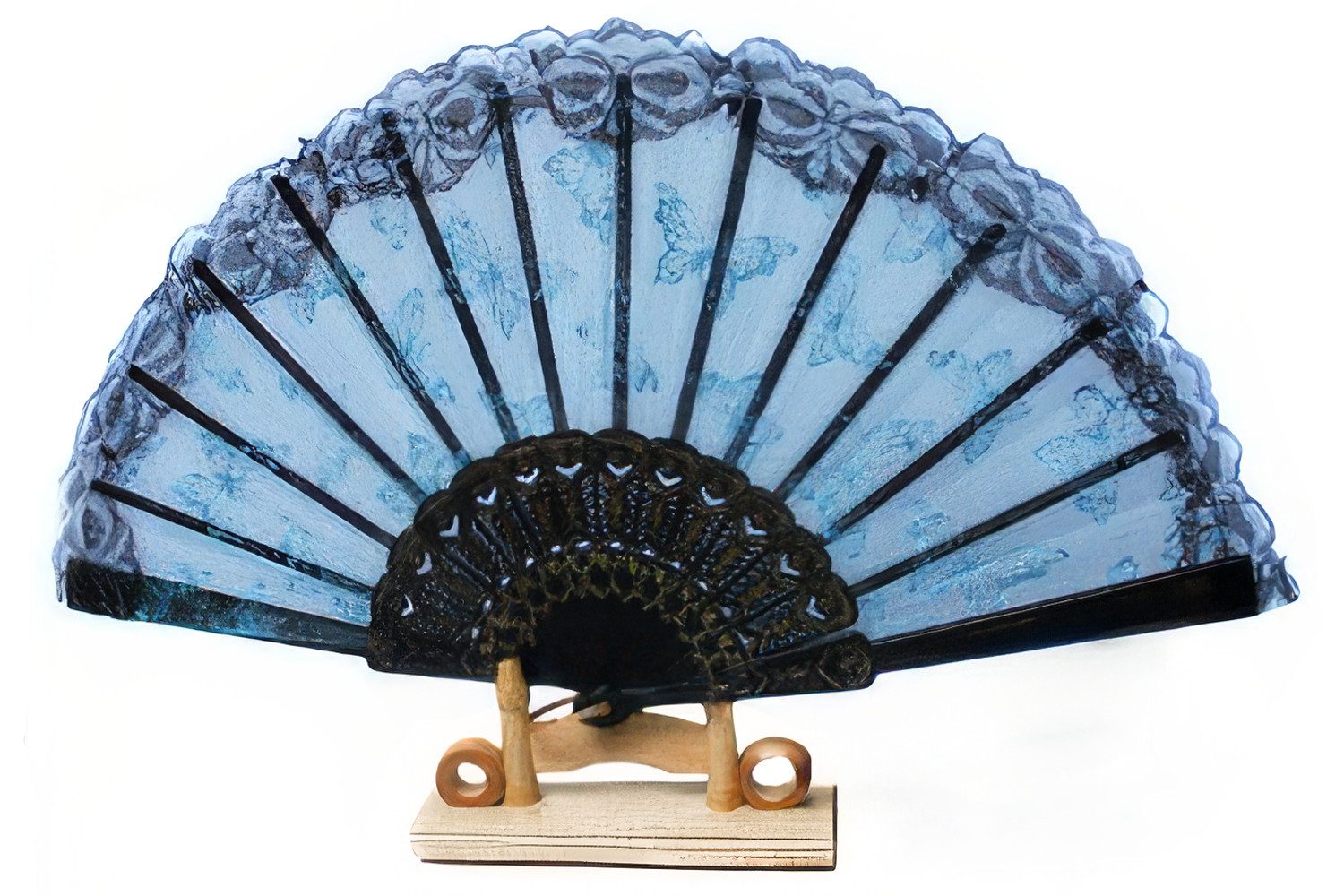 Yudu Handfächer "Schmetterling" Fächer durchsichtig mit Spitze