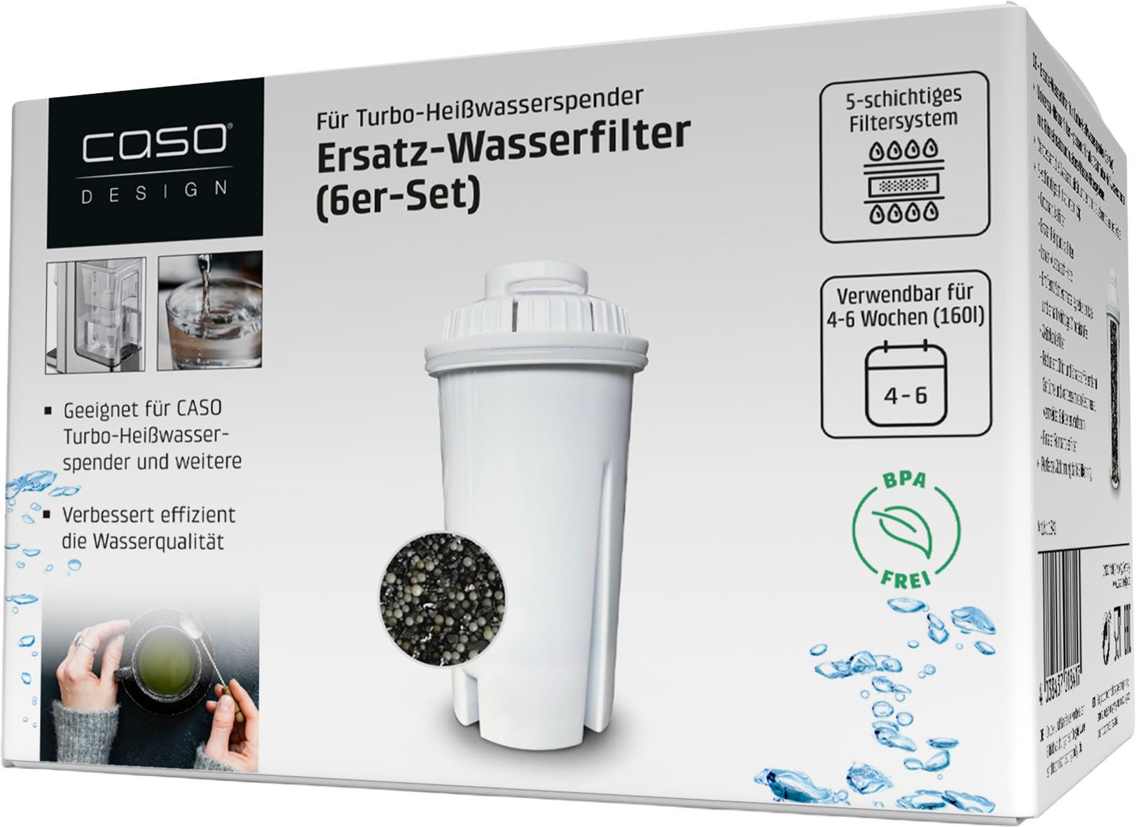 Caso Wasserfilter Ersatz-Wasserfilter (6er-Set), Zubehör für für alle CASO Heisswasserspender mit Filtereinsatz und weitere Wasser-Filtersysteme