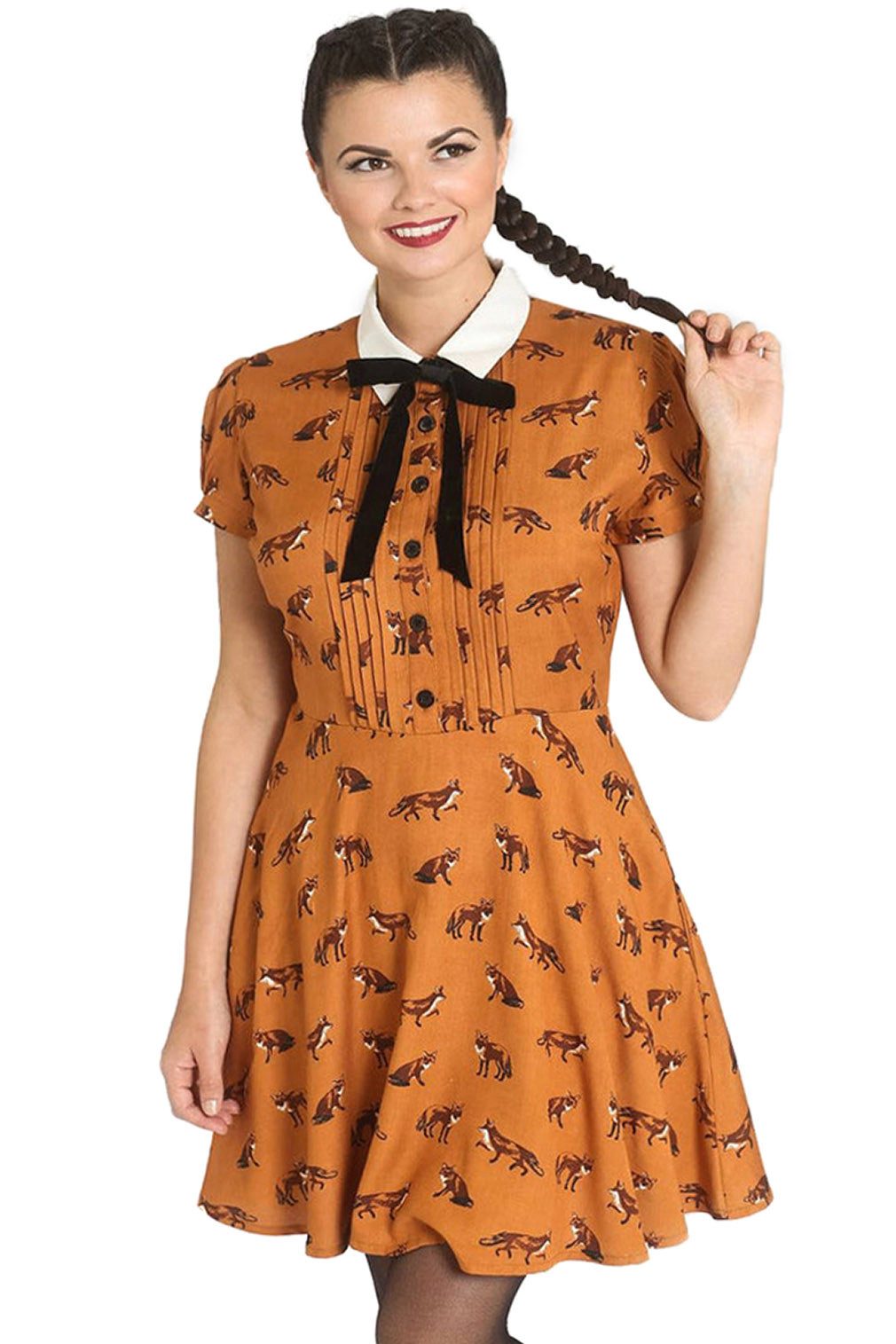 Hell Bunny A-Linien-Kleid Vixey Braun Vintage günstig online kaufen
