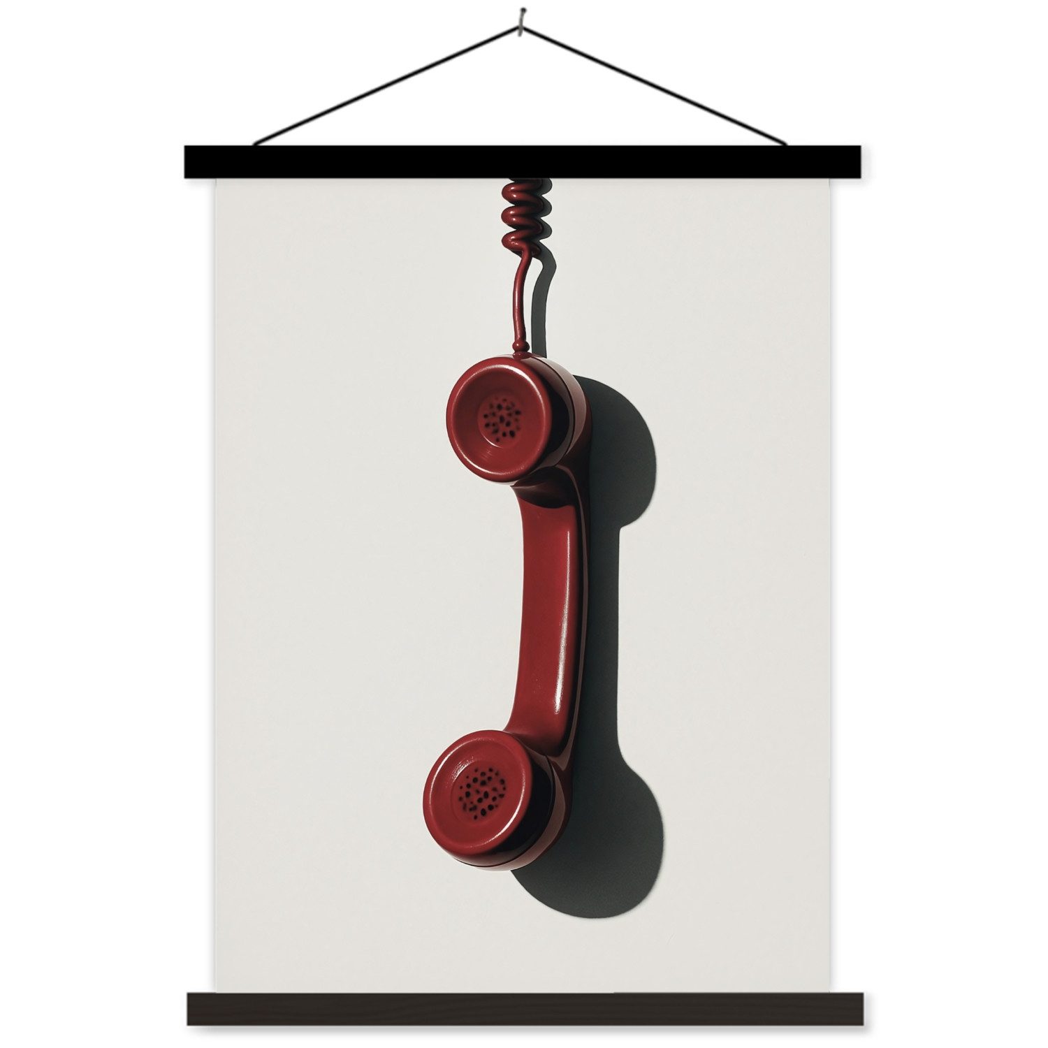 MuchoWow Poster Telefon - Kabel - Rot - Minimalistisch, (1 St), Bilderleiste, Bilderrahmen, Magnet Rahmen, Holz, 90x120 cm