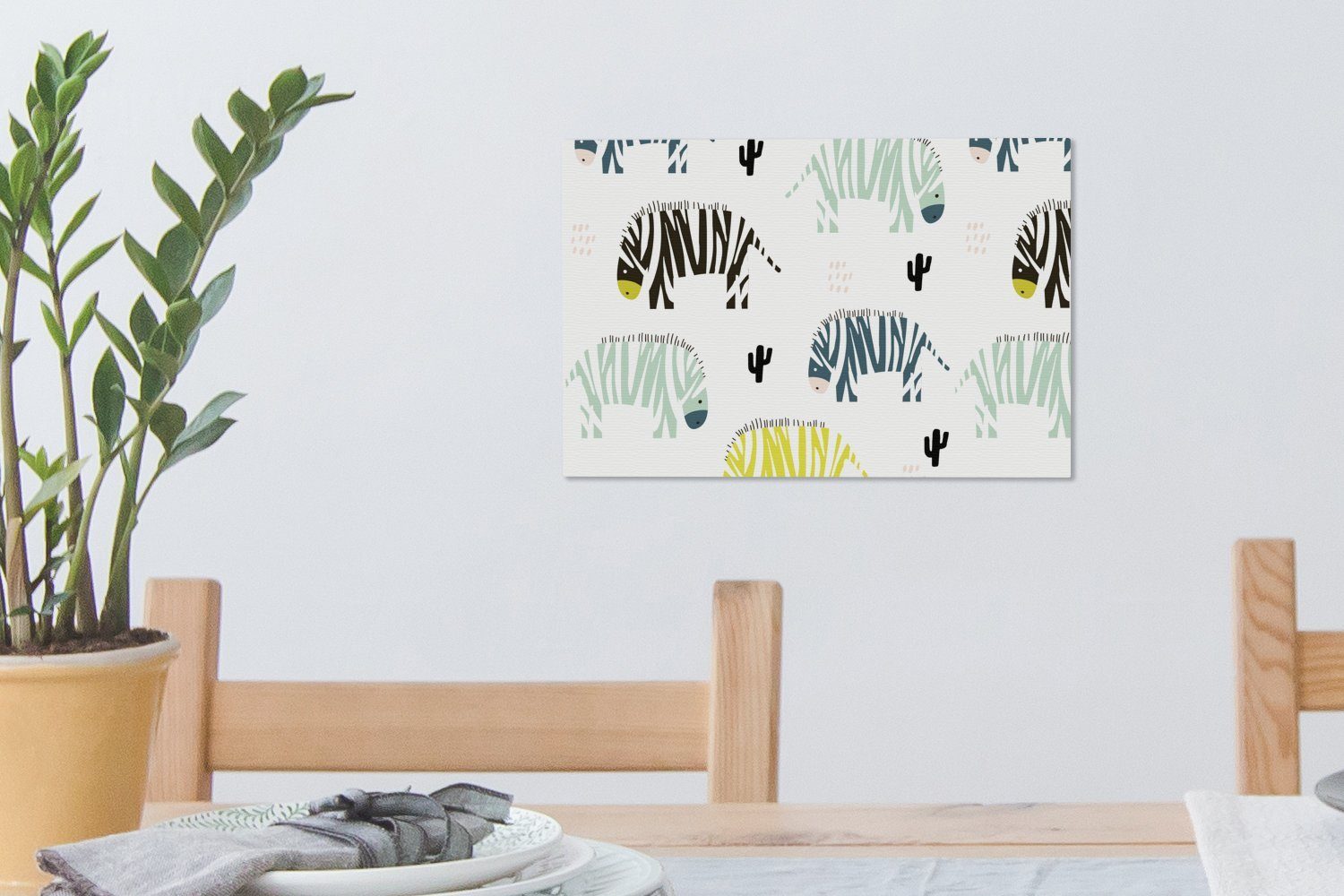 Farben - cm Aufhängefertig, - OneMillionCanvasses® Leinwandbild St), Wanddeko, 30x20 Leinwandbilder, Kaktus (1 Wandbild Zebra Weiß, -
