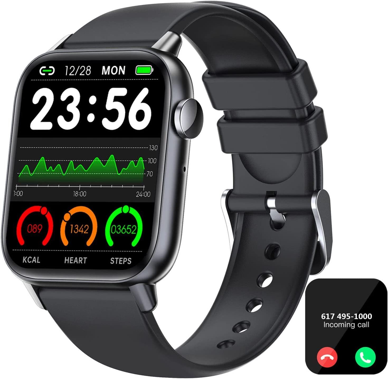 Manike QS108 Smartwatch (4,3 cm/1,69'' Analyse Ladekabel, deutscher mit von Blutdruckmessgerät Smartwatch Spar HD Voll mit Zoll) set, Herzfrequenzmesser, Touchscreen EKG-Daten, - Bedienungsanleitung