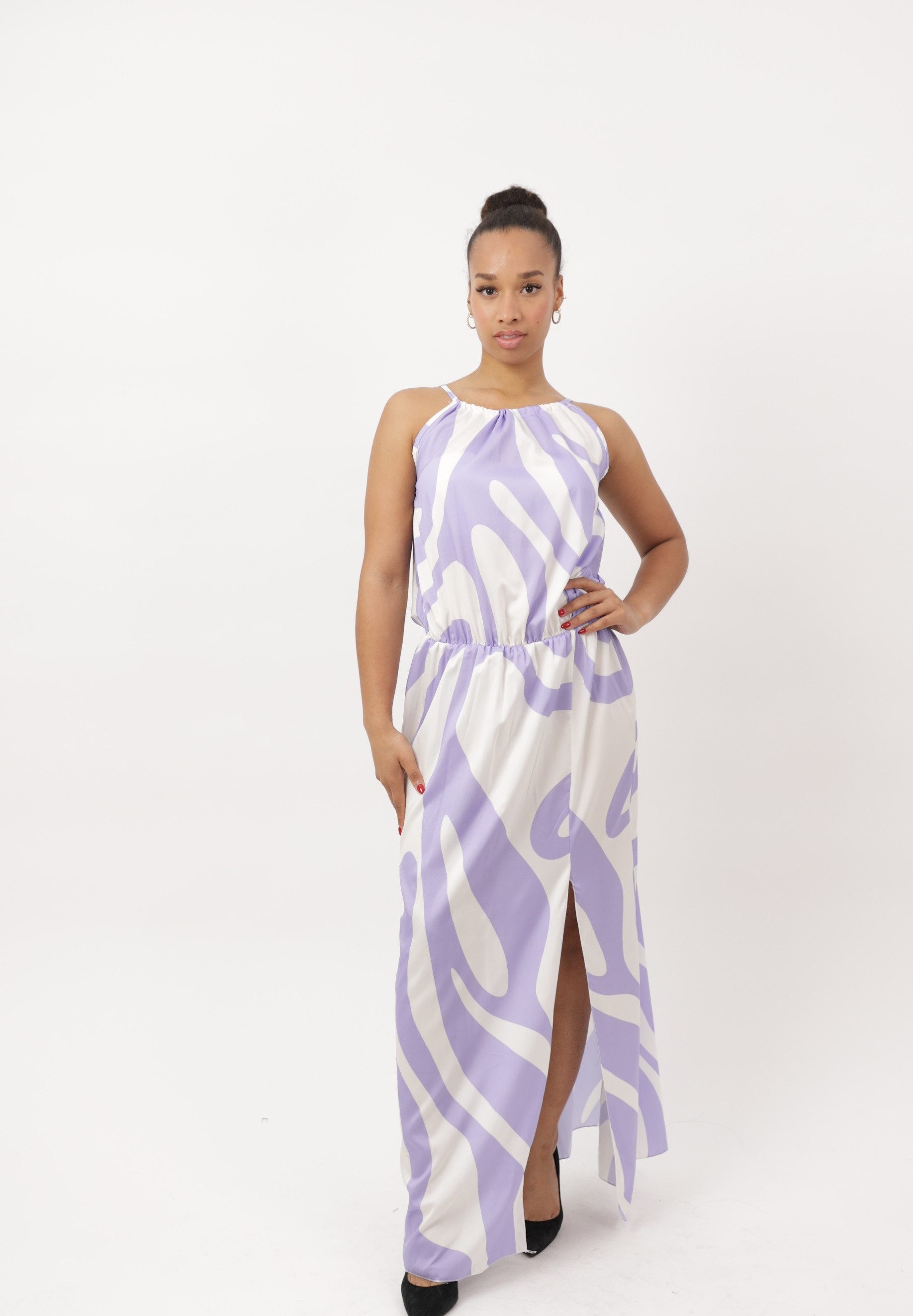 Elara Maxikleid Damen Maxikleid mit abstraktem Muster und Beinschlitz (1-tlg) ohne Details