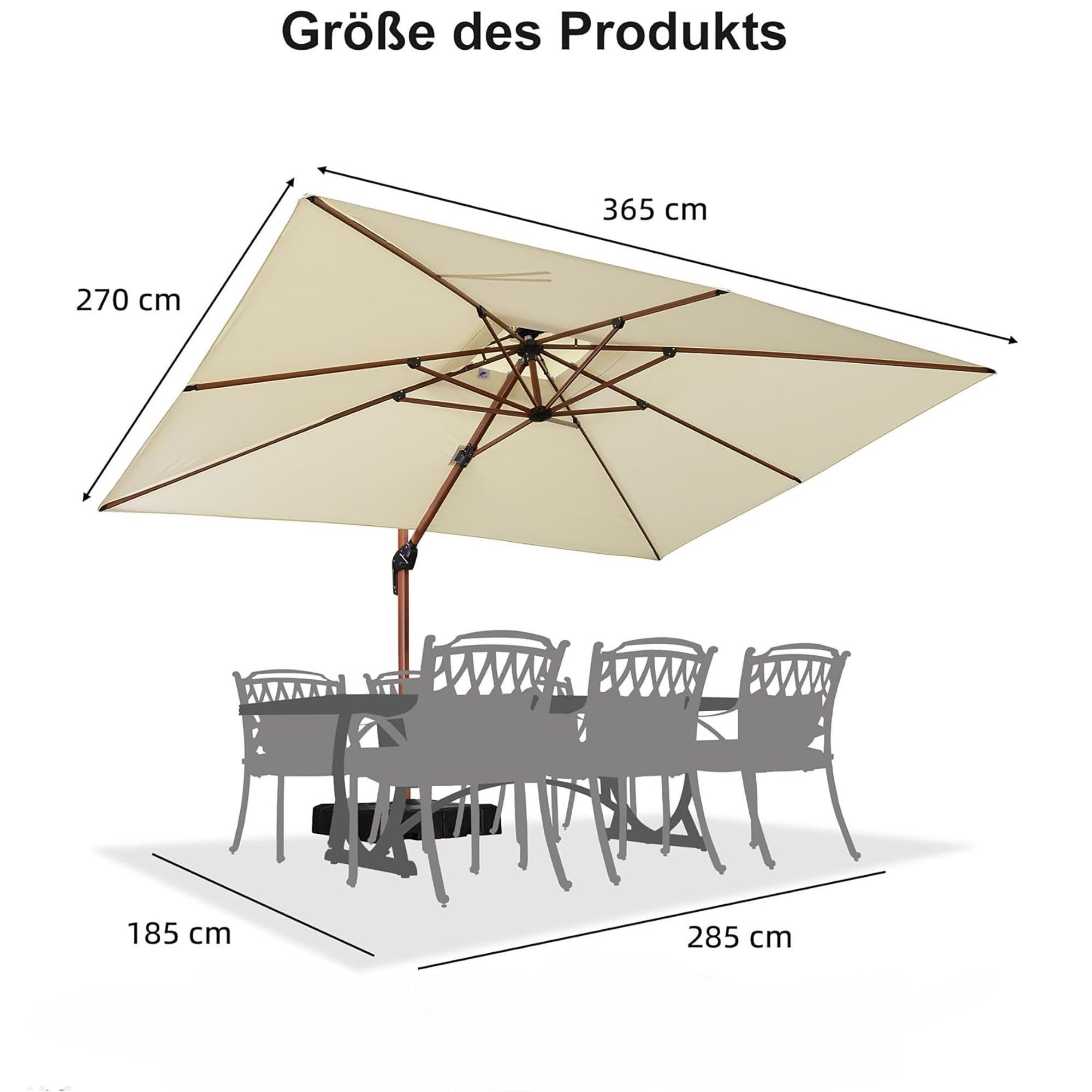 PURPLE LEAF Sonnenschirm Außenbereich Holzoptik Rechteckig Ampelschirm mit Ständer, LxB: 365,00x270,00 cm, Holzmaserung, für Garten,Terrasse, Pool