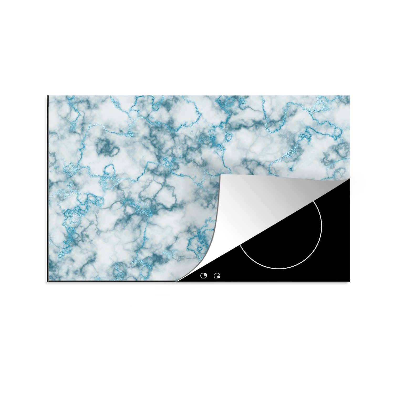 MuchoWow Herdblende-/Abdeckplatte Marmor - Blau Linie, 81x52 (1 Vinyl, cm, küche, die für tlg), - Ceranfeldabdeckung Schutz Induktionskochfeld