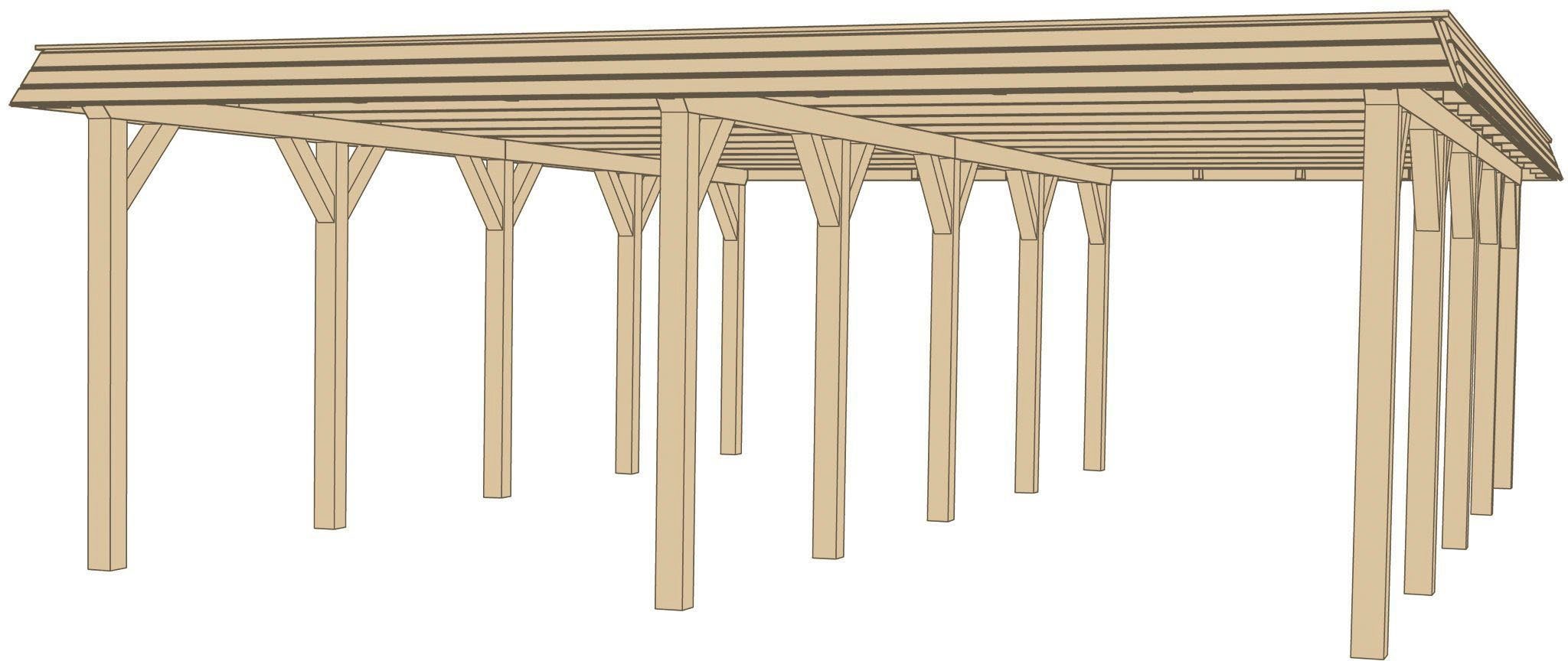 weka Doppelcarport Leimholz-Flachdach-Carport 615 Gr.2, BxT: 622x832 cm, 209 cm Einfahrtshöhe, Flachdach aus verzinktem Stahl mit Trapezprofil