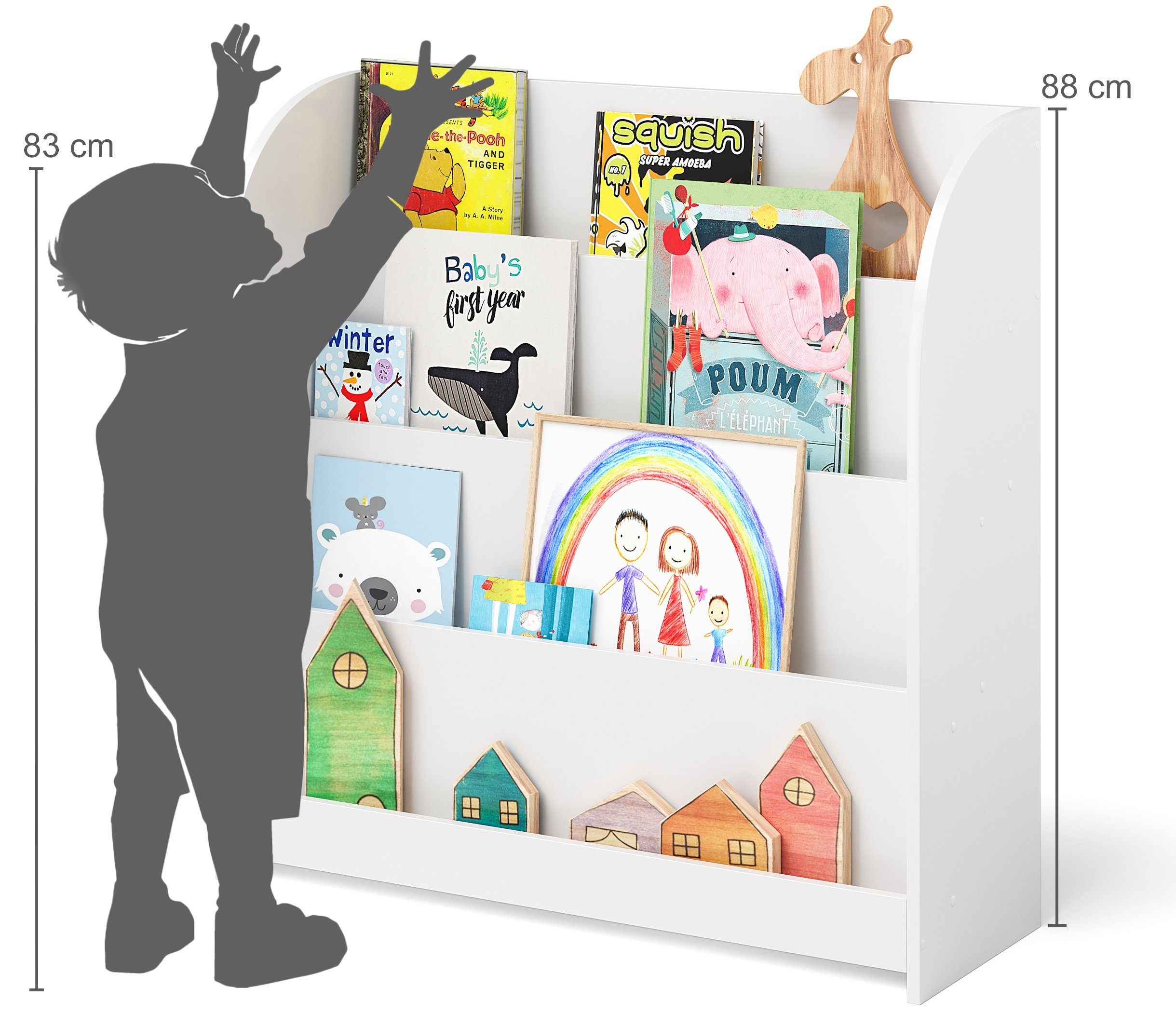 Kinderregal mit Bücher Ablagefächern für weiß, 4 Baru, Bücherregal Bellabino