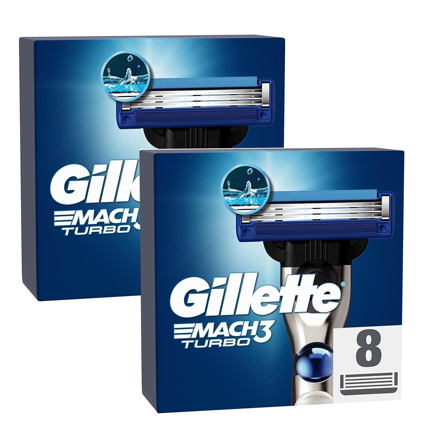Gillette Rasierklingen Mach3 Turbo Rasurklingen Nassrasierer Ersatzklingen 3-fach-Klinge, 2-tlg., - 16 Klingen, Edelstahl, rostfrei