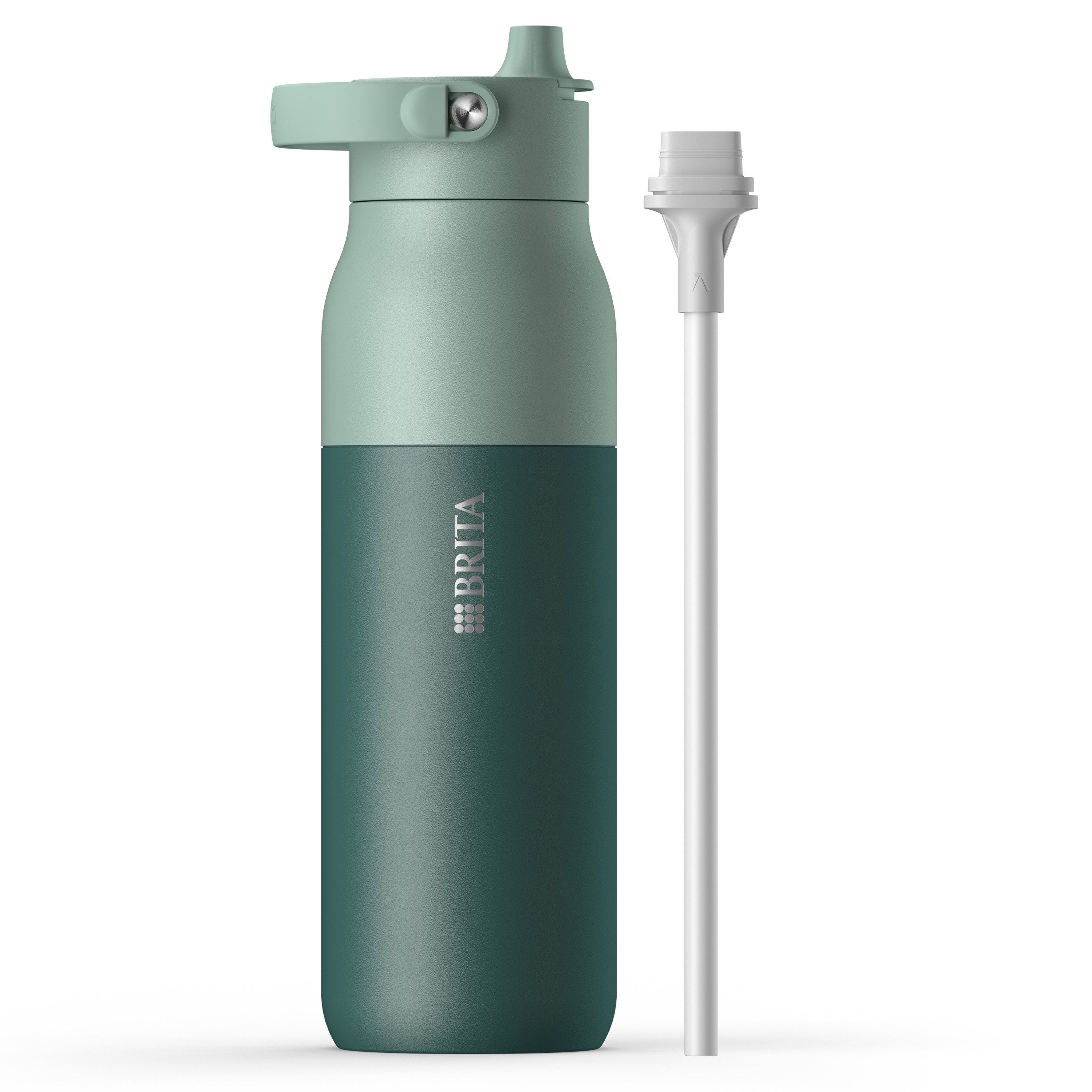 BRITA Trinkflasche BRITA LARQ Essential Trinkflasche (1L) mit Strohhalm, Edelstahl Wasserflasche mit doppelwandiger Isolierung - hält 24h kalt