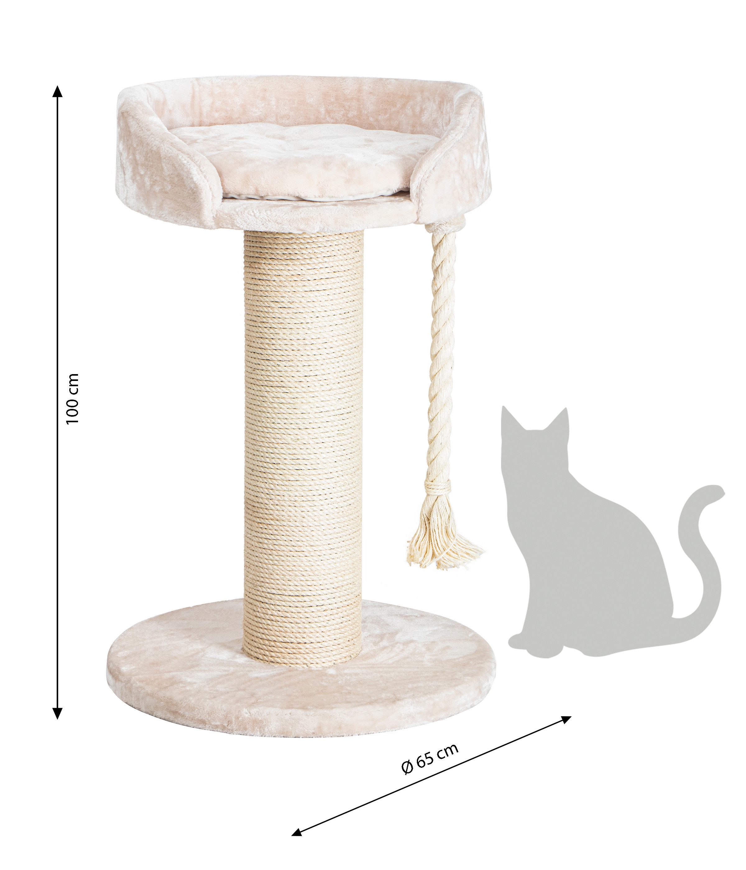Dehner Kratzbaum Katzen-Kratzbaum Aurelio, ca. 65 x 65 x 100 cm, große Plüsch-Liegefläche mit dickem Sisal-Stamm für festen Stand