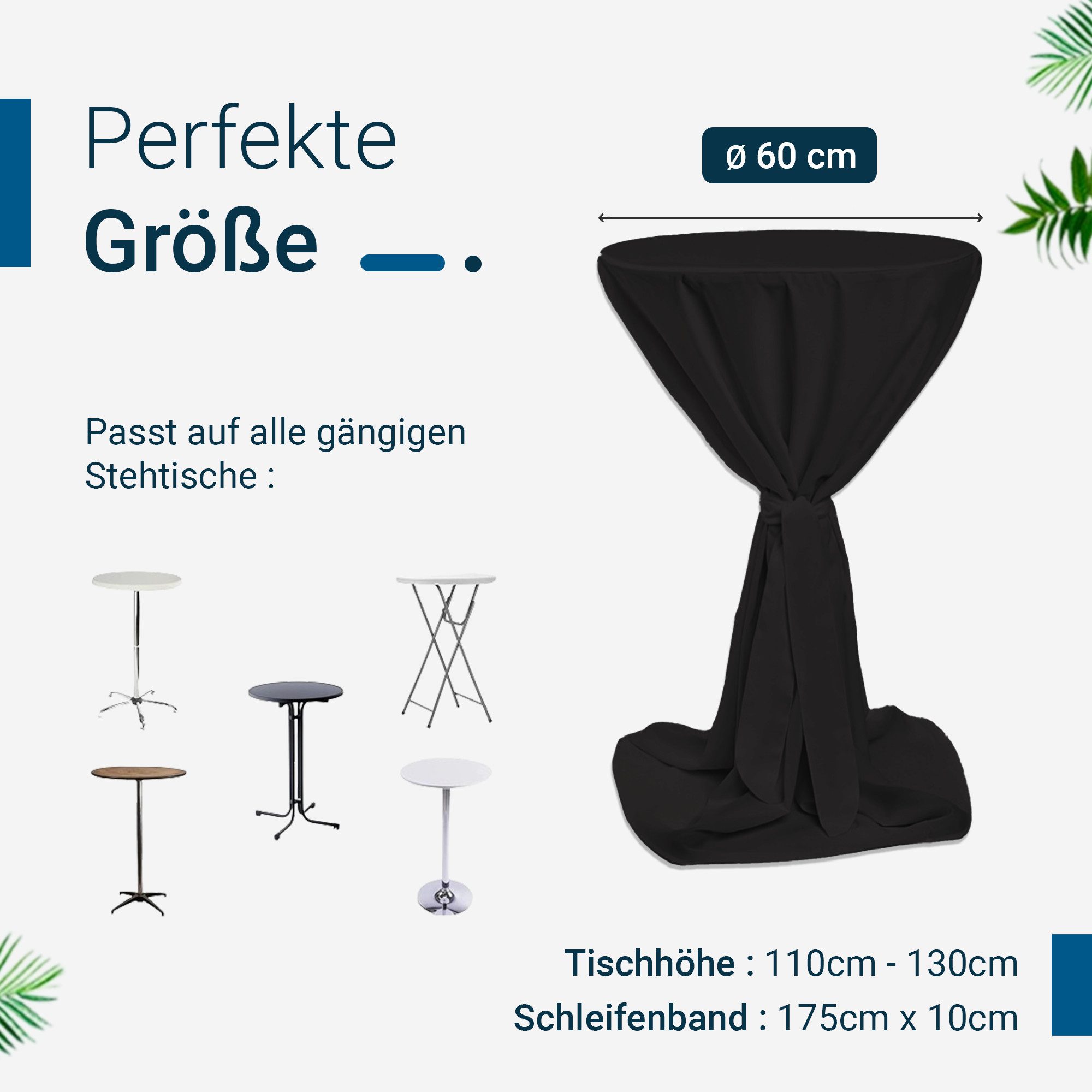 TexDeko Stehtischhusse Premium für Bistrotisch mit Schleifenband Bartisch-Überzug blickdicht, unifarben, Farbe & Durchmesser: nach Wahl – Bild 2 von 5