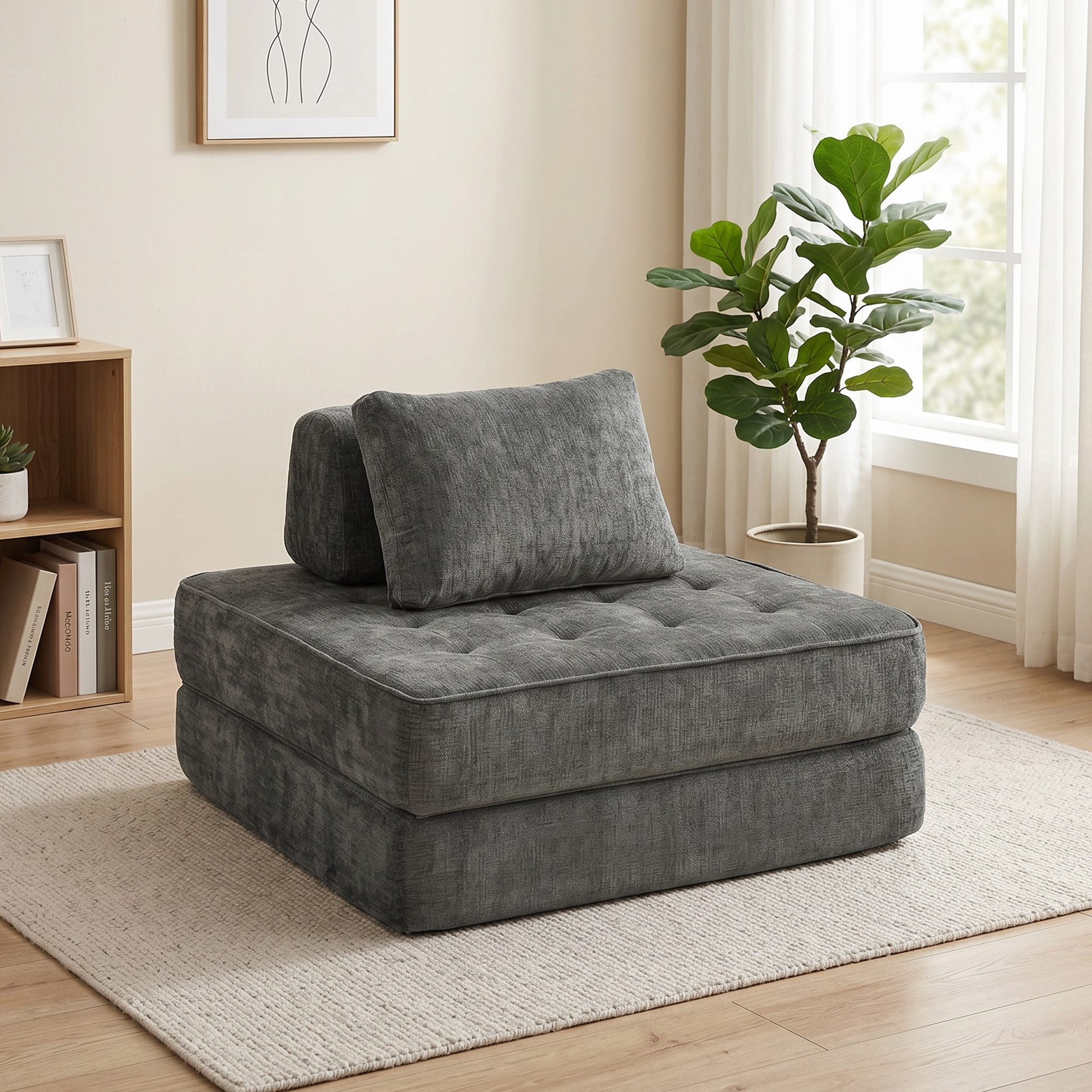 HOMCOM Bodenkissen Schlafsofa, Gästebett mit Chenille-Optik, Boneless Klappmatratze, für Wohnzimmer, Schlafzimmer, Grau