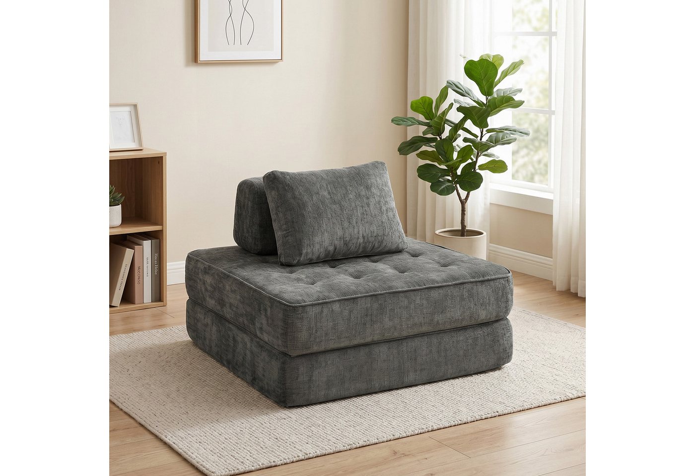 HOMCOM Bodenkissen Schlafsofa, Gästebett mit Chenille-Optik, Boneless Klappmatratze, für Wohnzimmer, Schlafzimmer, Grau