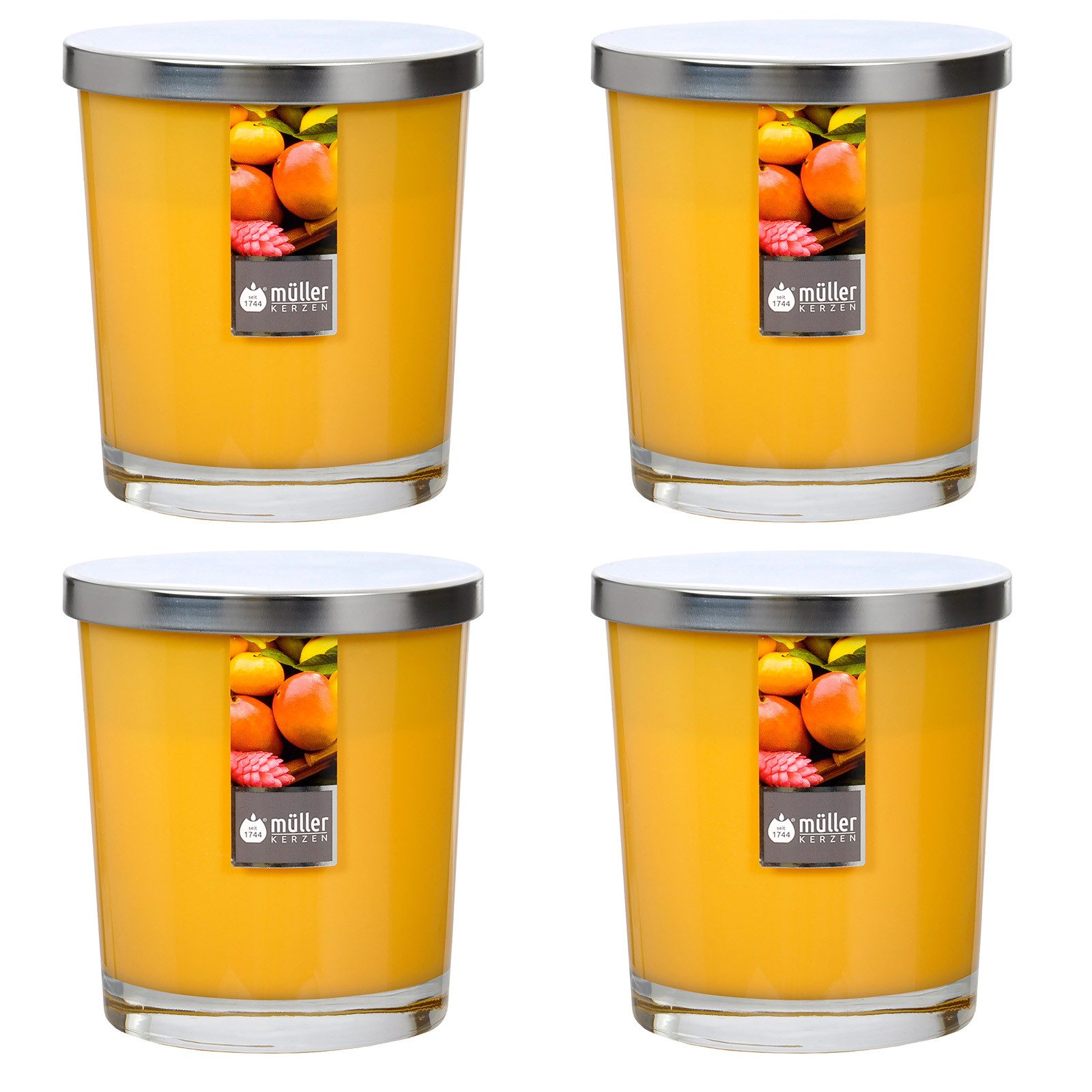 ECI Tools Duftkerze Maxi Duft-Kerzenglas 110/95 mm mit Deckel, Set 4 Stck Exotic Fruits (4er Set)