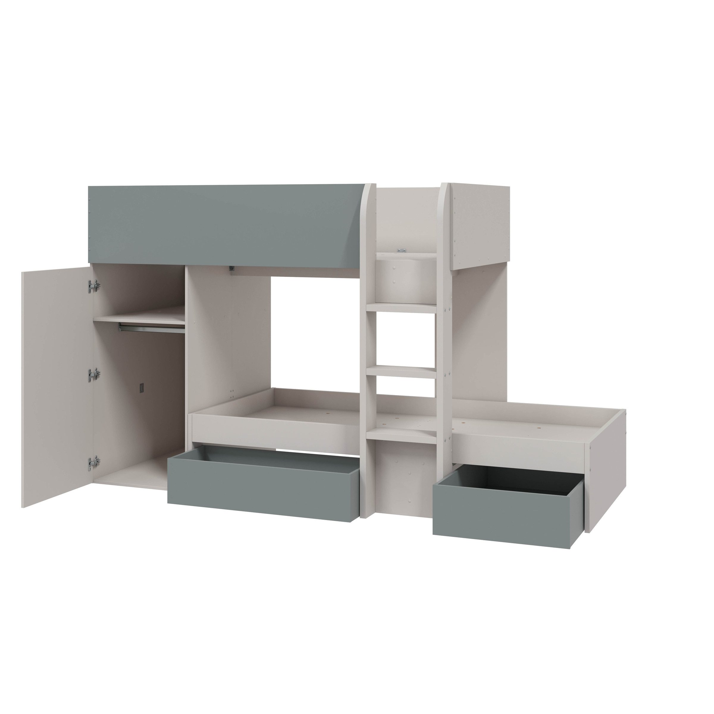 freiraum Etagenbett EUREKA, 4in1 Aufba, Kaschmir / Eukalyptusgrün - 255x152x111 (BxHxT)