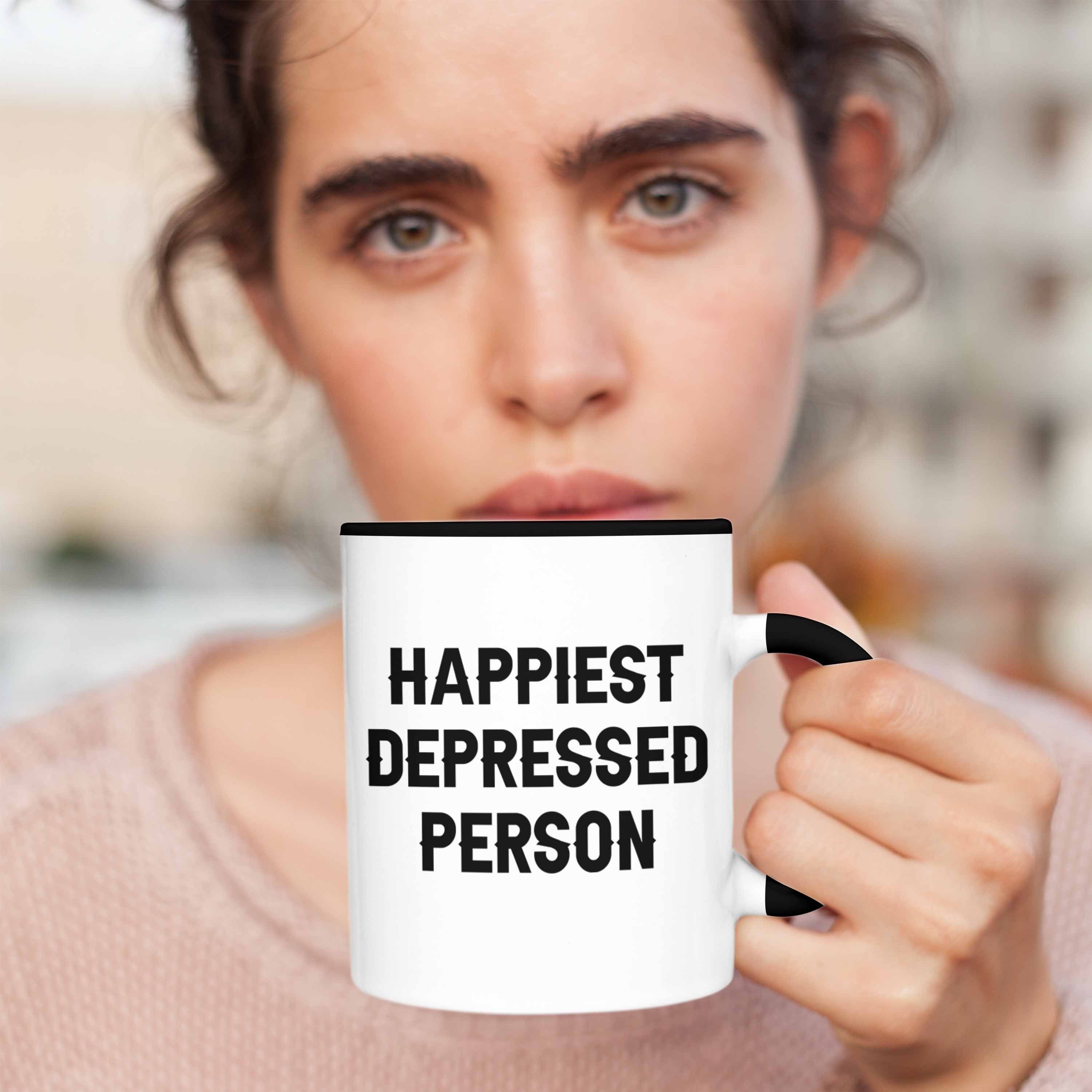 Trendation Mental Person Health Geschenk Tasse Schwarz Depressionen Depressed Tasse Happiest