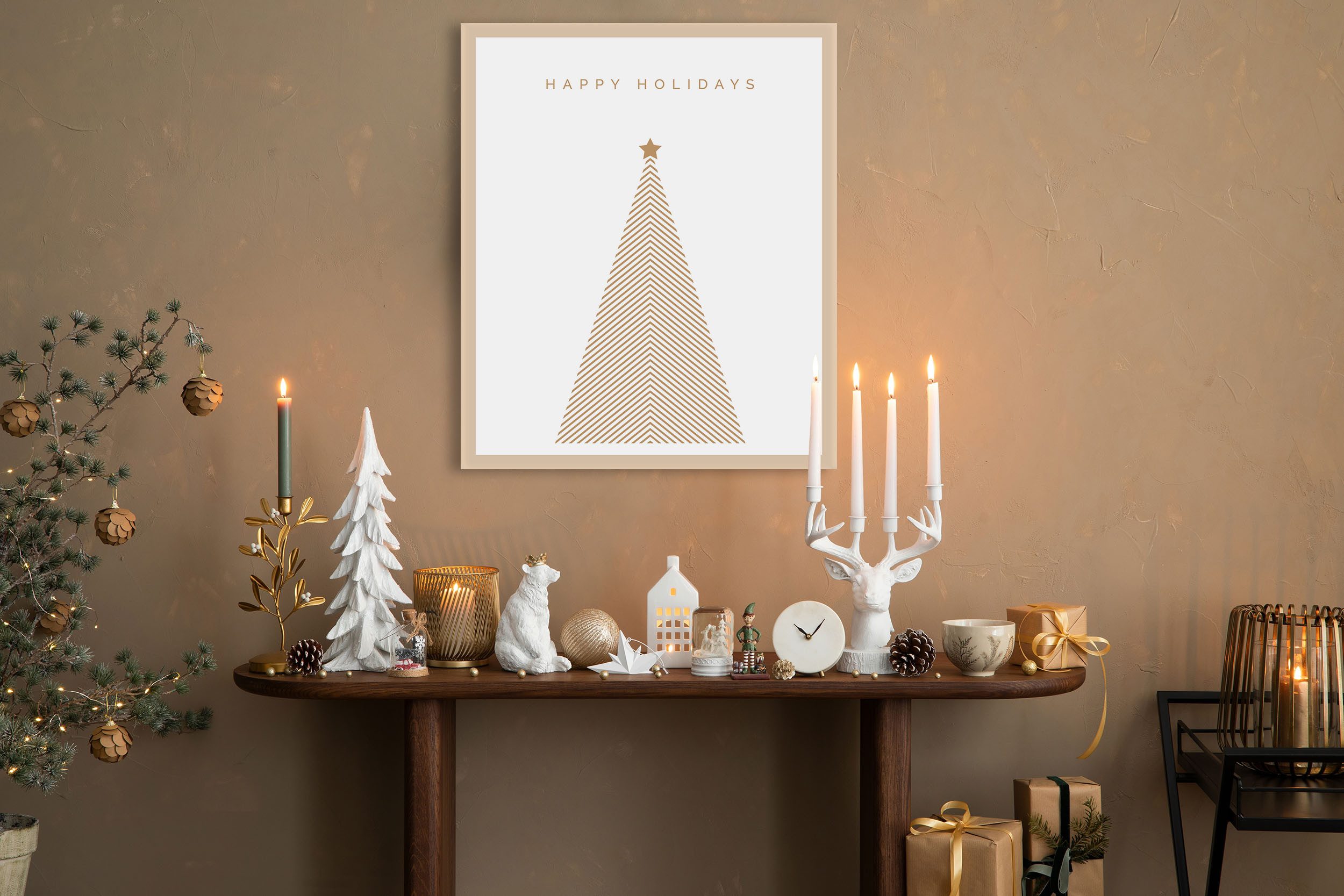 queence Bild mit Rahmen Tannenbaum mit Stern, Jahreszeiten, Schriftzug, Tannenbaum, Weihnachten (1 St), Premium Rahmenbild, liebevolle Handarbeit