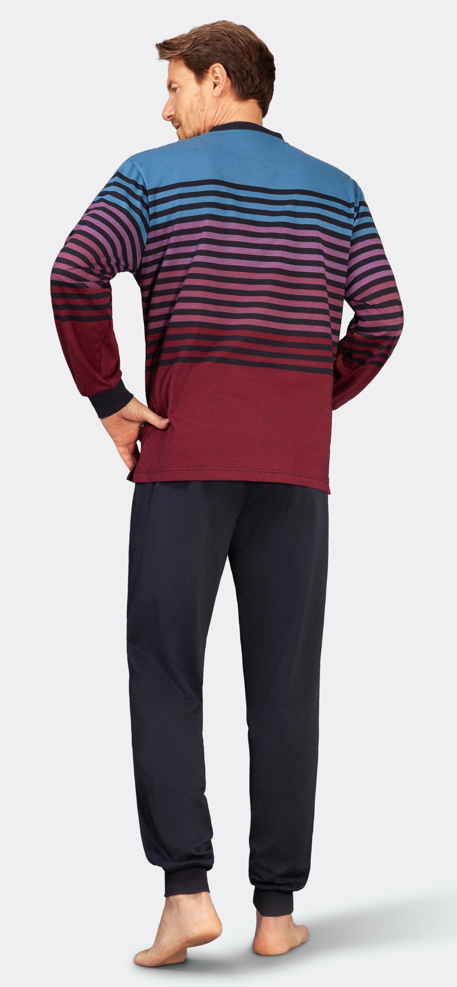 Hajo Schlafanzug Herren Pyjama Marine Komfort tlg) mit Rot Arm (2 / langem Klima