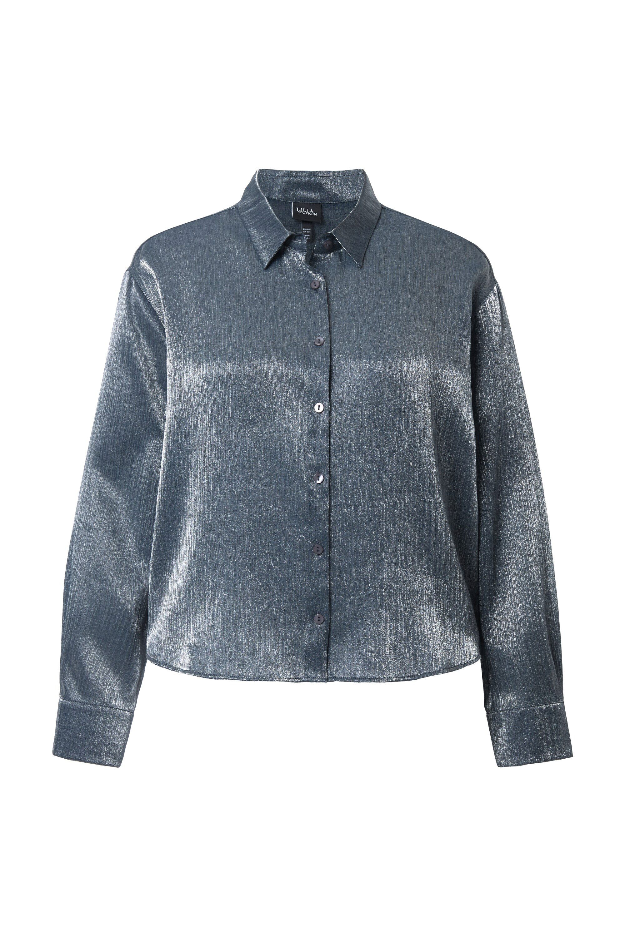 Ulla Popken Hemdbluse Hemdbluse Metallic-Schimmer Boxy Hemdkragen günstig online kaufen