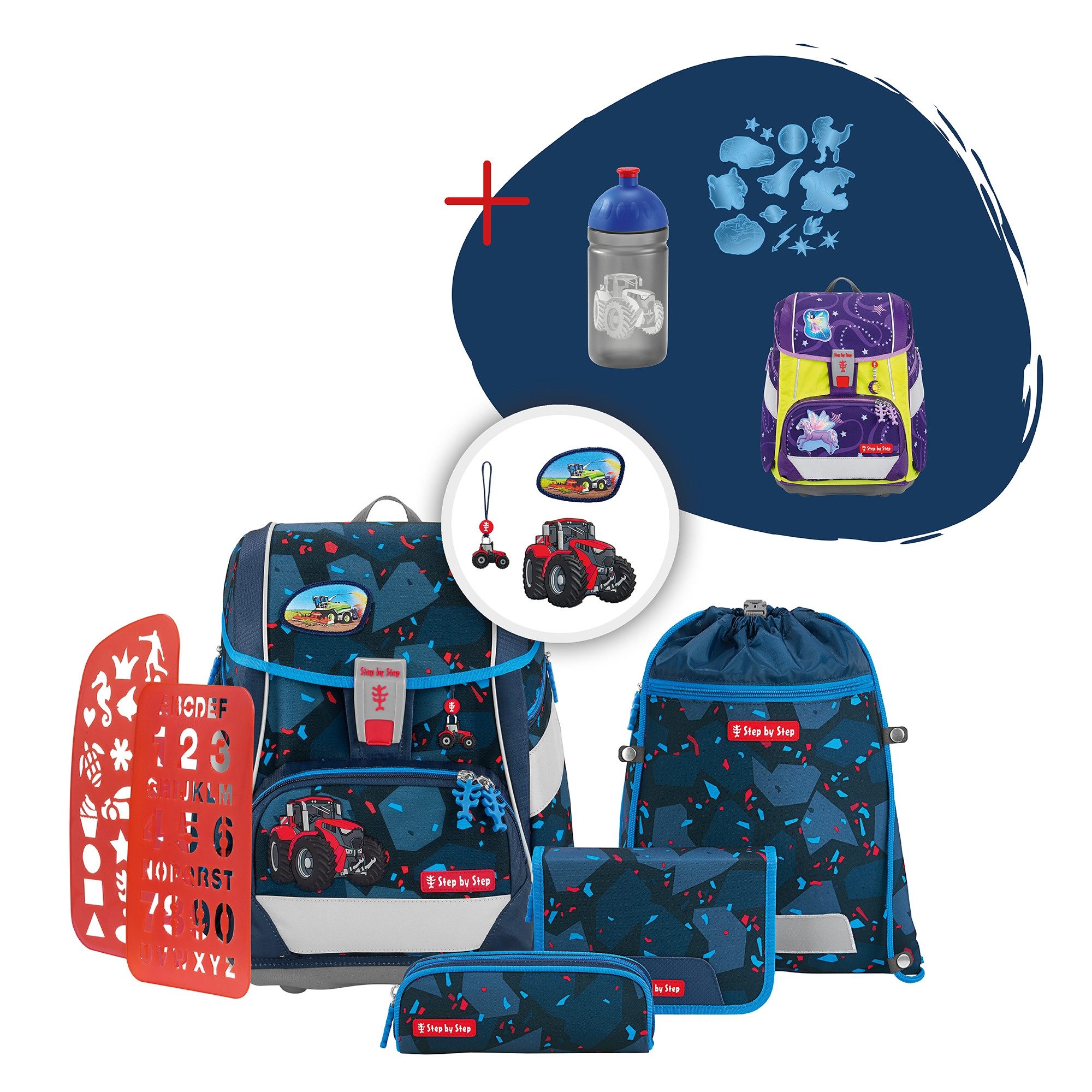Step by Step Schulranzen 2IN1 PLUS „Tractor Freddy“, 9-teilig, blau (6-teilig, 9-tlg)