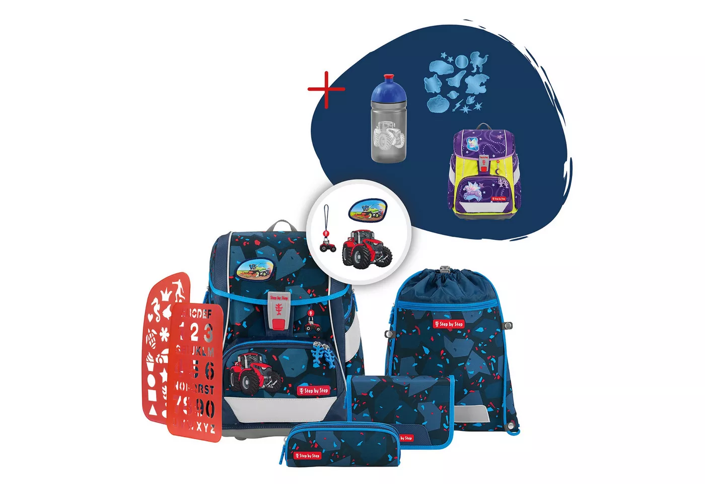 Step by Step Schulranzen 2IN1 PLUS „Tractor Freddy“, 9-teilig, blau (6-teilig, 9-tlg)