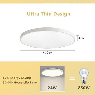 JDONG LED Deckenleuchte Flach Rund Weiß Deckenlampe 24W/36W/54W, LED fest integriert, Tageslichtweiß, Modern Warmliches Weiß 3000K Lampe,Ultra Dünn 4cm, Ø30CM/40CM/50CM