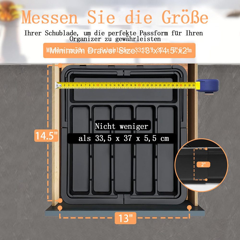 FOUORTUNATE-BEE Besteckhalter Erweiterbar Besteckkasten für Schubladen, (Abnehmbar Besteckeinsatz für Schubladen, Praktischer Schubladeneinsatz, Erweiterbar Sch – Bild 5 von 5