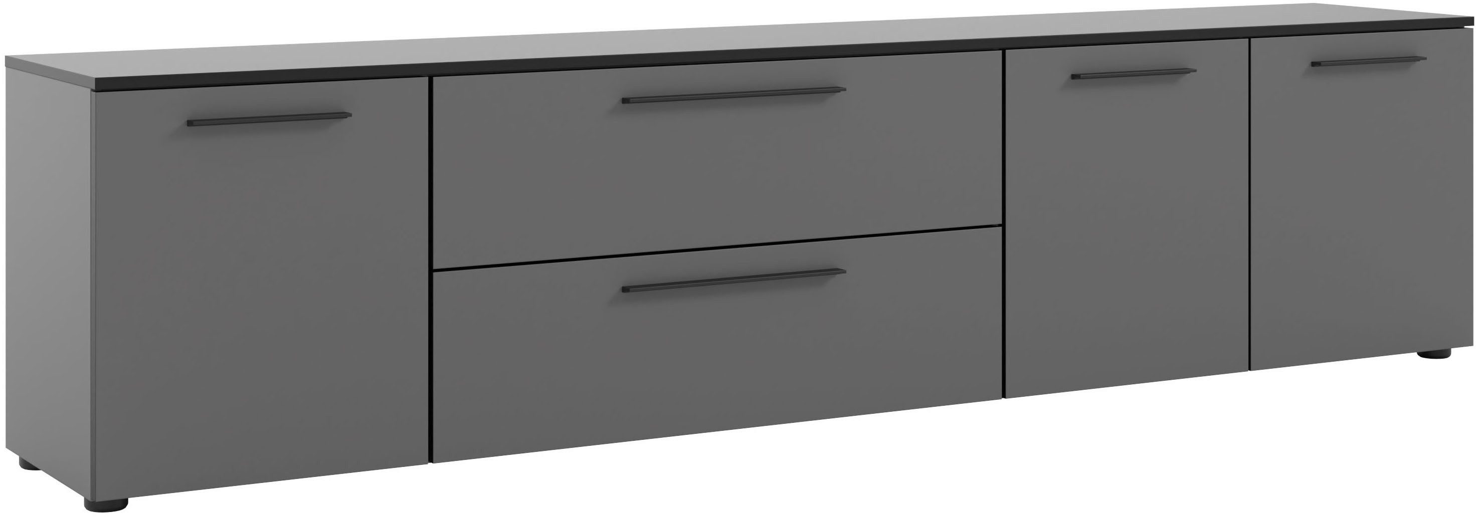 Manjana Möbel Lowboard mit Schwarz matten Metallgriffen