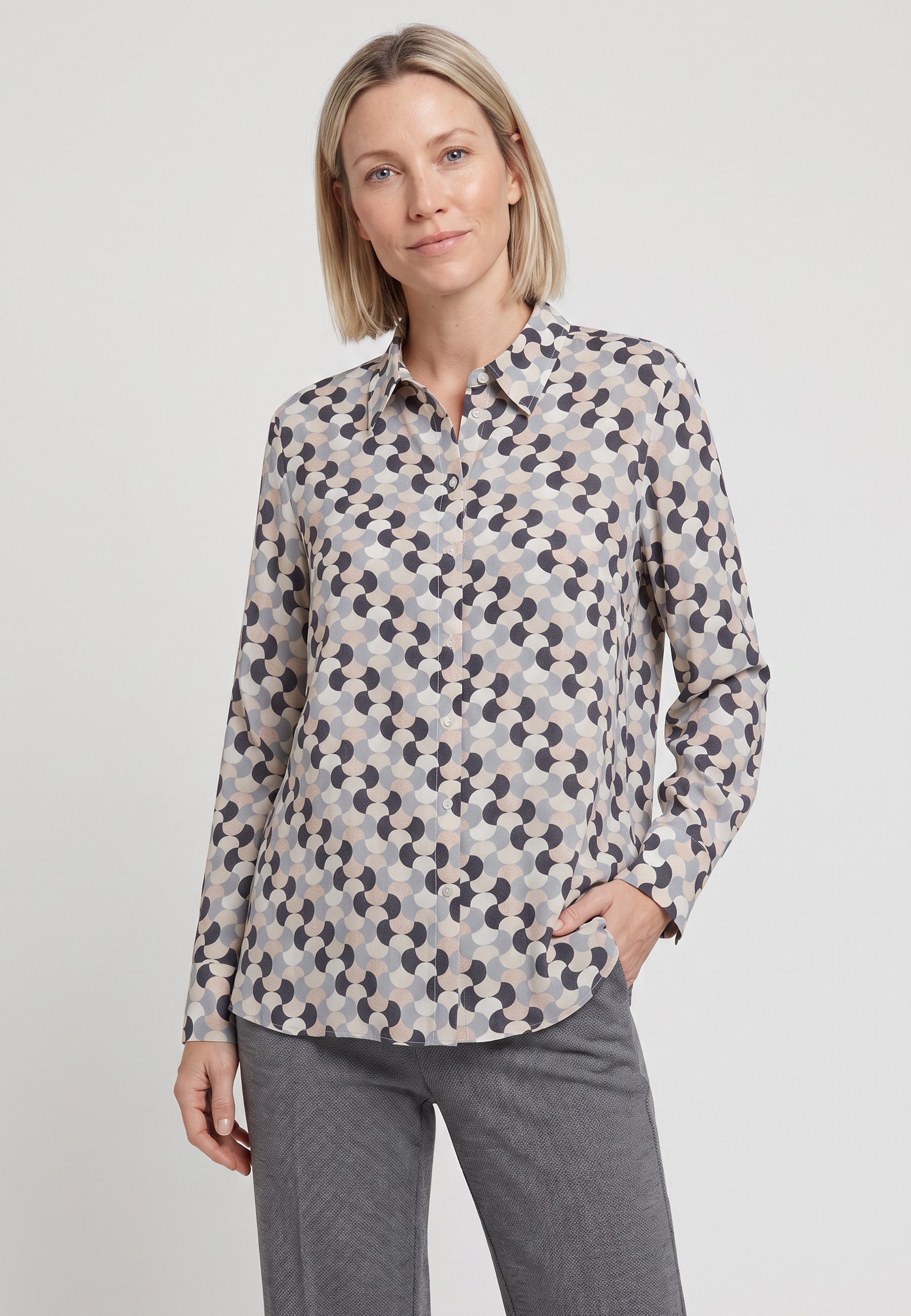 Olsen Hemdbluse mit Allover-Dessin und Hemdblusenkragen