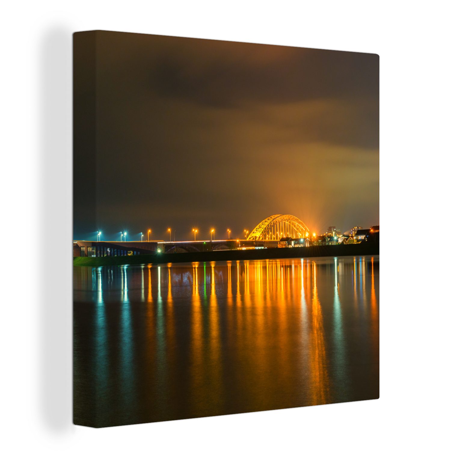 OneMillionCanvasses® Leinwandbild Nijmegen - Licht - Wasser, (1 St), Leinwand Bilder für Wohnzimmer Schlafzimmer