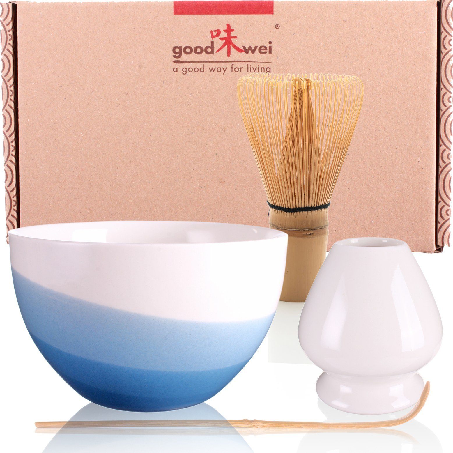 Goodwei Teeservice Matcha-Set "Blue Wave" 80 mit Teeschale, Matchabesen und Besenhalter (4-tlg), 1 Personen, Keramik