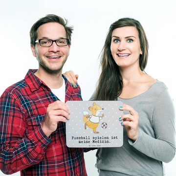 Mr. & Mrs. Panda Mauspad Fuchs Fußball spielen - Grau Pastell - Geschenk, Arbeitszimmer, Mausp (1-St), Ergonomisch geformt