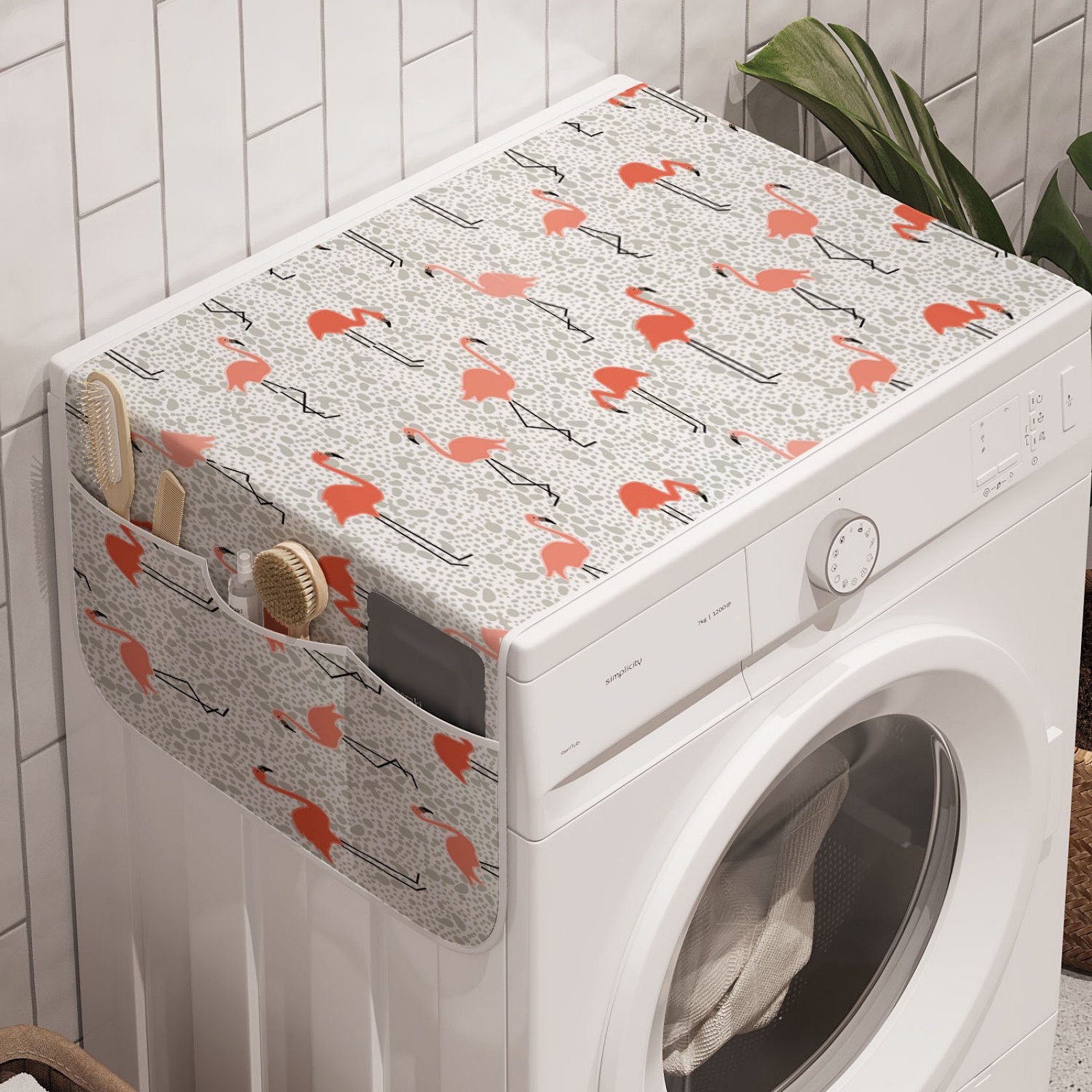 Abakuhaus Badorganizer Anti-Rutsch-Stoffabdeckung für Waschmaschine und Trockner, Flamingo Exotischer Vogel Tropical Vibes