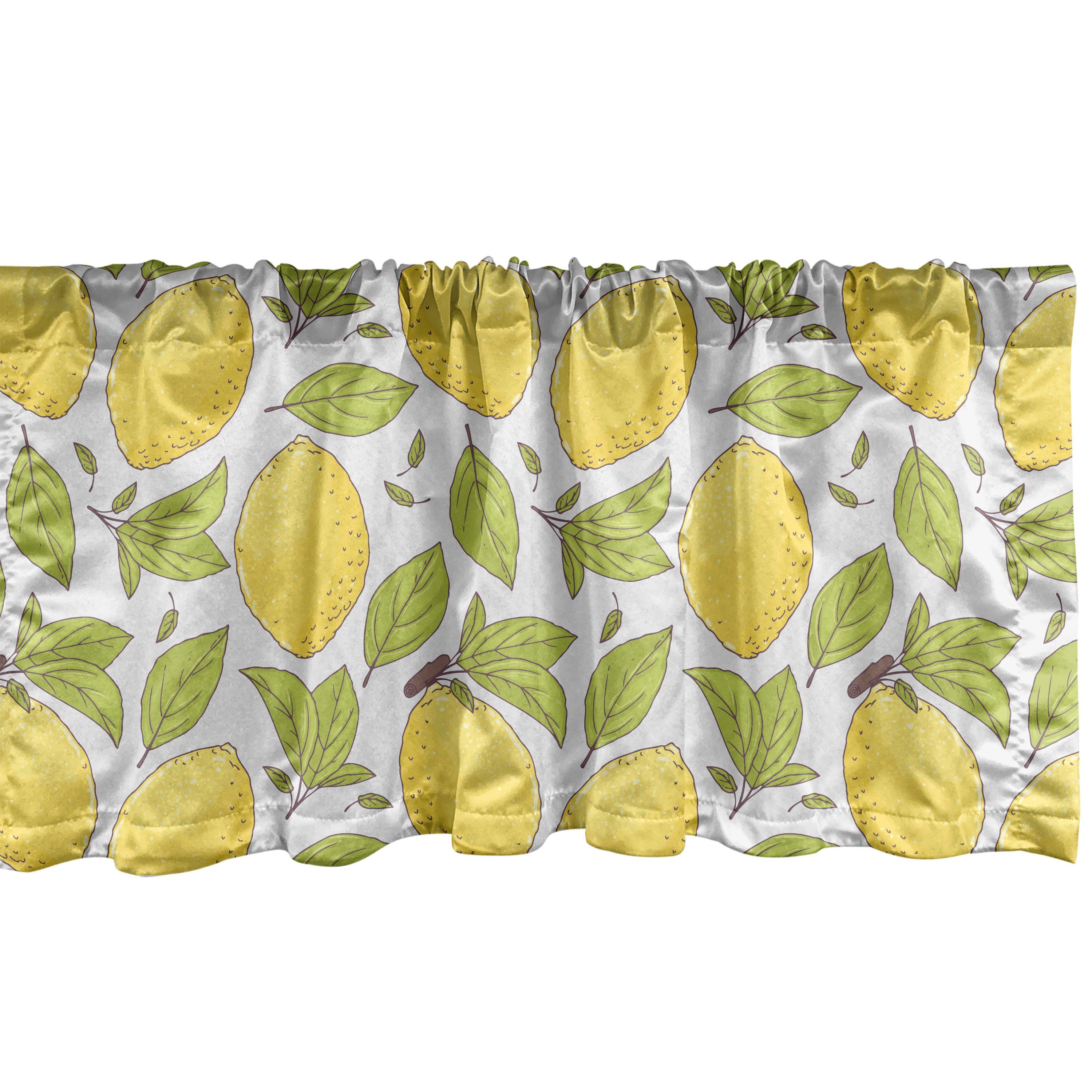 Scheibengardine Vorhang Volant für Küche Schlafzimmer Dekor mit Stangentasche, Abakuhaus, Microfaser, Zitrone Limonade Obst Blätter Doodle