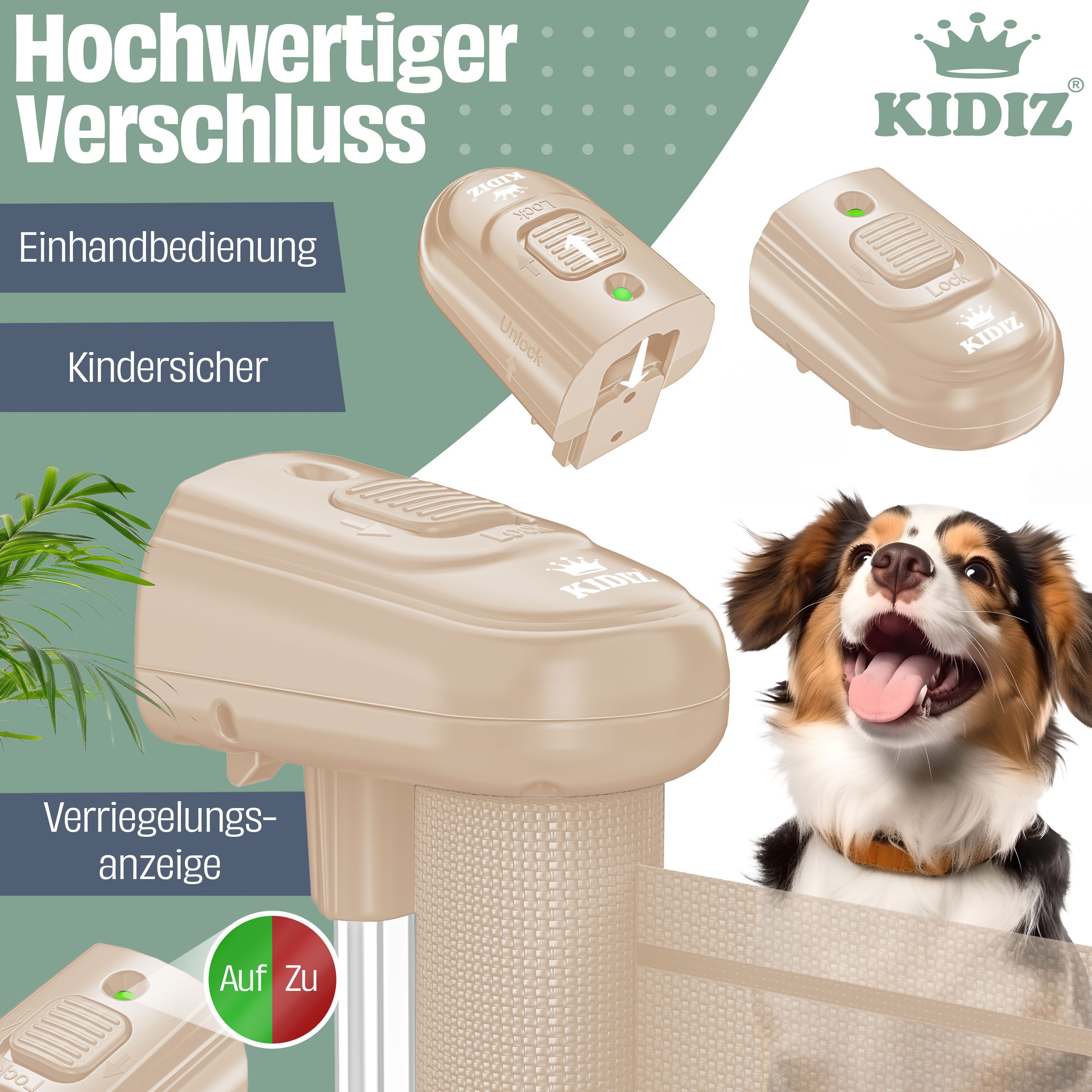 KIDIZ Türschutzgitter Treppenschutzgitter ausziehbar bis 140cm für Kinder, Babys & Haustiere (Schutzgitter für Treppen & Türen inkl. Bodenanker & Montagezubehör), Raumtrennung Absperrgitter kindersicheres Treppengitter