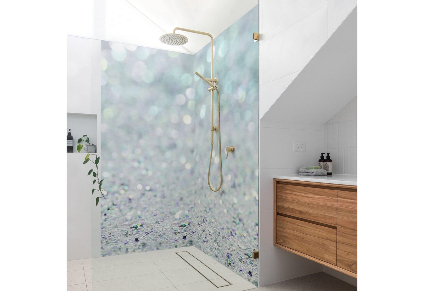 Thumbnail - Bilderdepot24 Duschrückwand Steinoptik türkis Duschrückwand ohne Bohren Dusche Muster, (2-tlg., 0,61 mm starke Folie sel...
