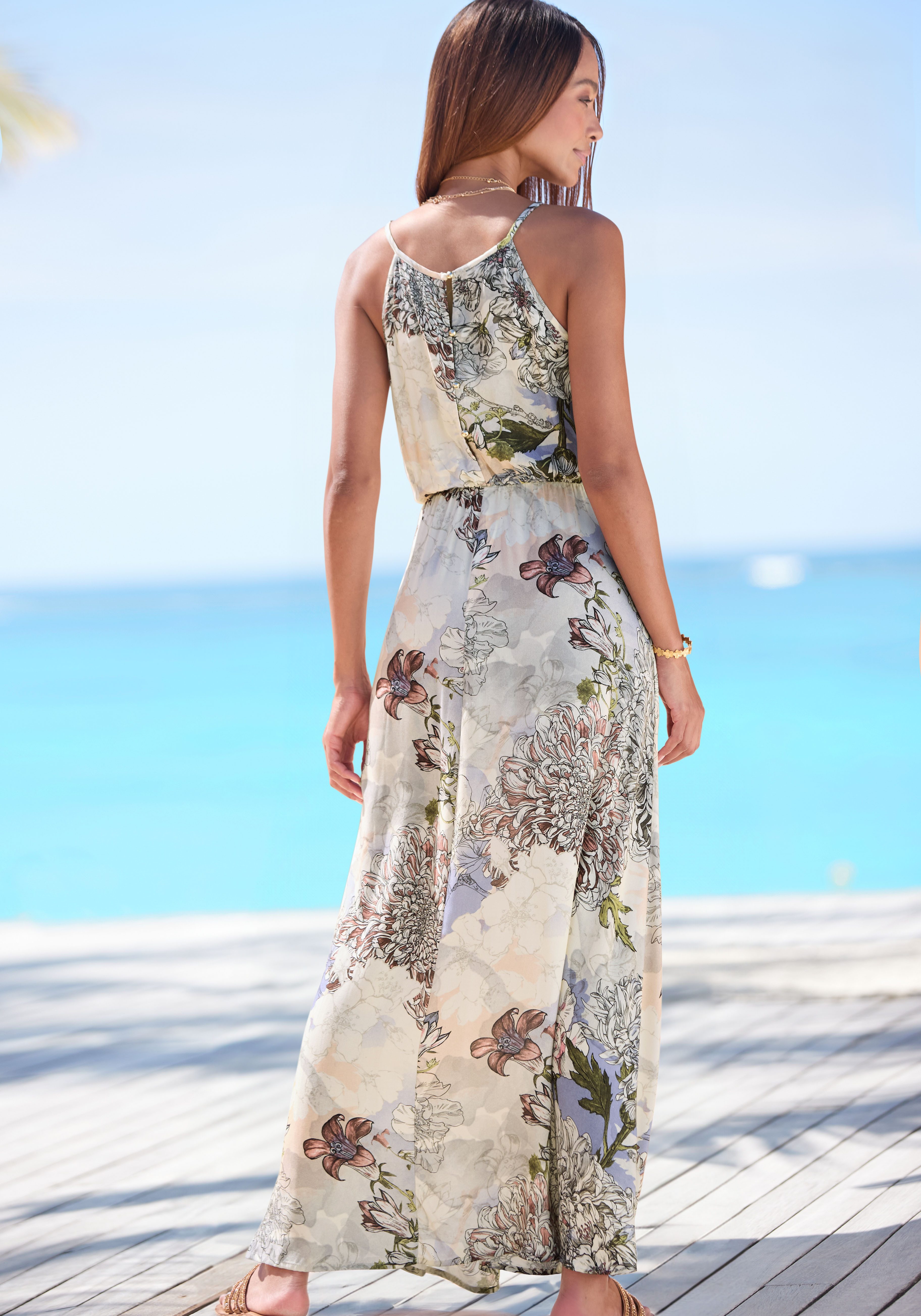 Buffalo Maxikleid mit Alloverprint, leichtes Sommerkleid, fließendes Strandkleid