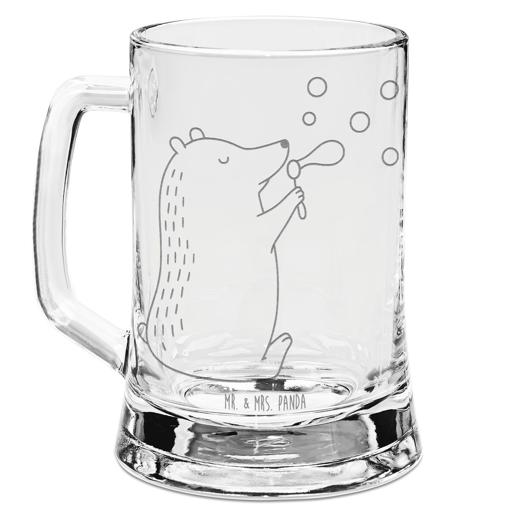 Mr. & Mrs. Panda Bierkrug Bär Seifenblasen, Krug, Transparent, Glas Bierkrug, Krug, Gravur, Hum, Premium Glas, Glaskrug Mit Gravur Panda Bierkrug Teddy