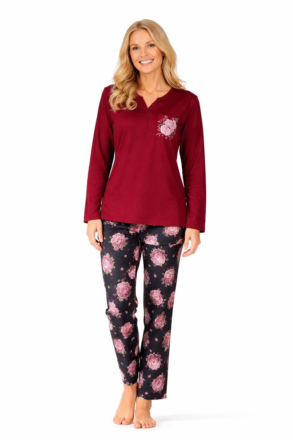 Consult-Tex Pyjama Damen 2er Pack Langarm Pyjama Schlafanzug mit Knopfleiste,Baumwolle (Spar-Set, 2 Stück) aus reiner Baumwolle-Jerse Qualität