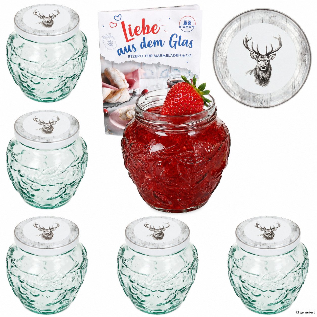 MamboCat Einmachglas 6er Set Frutta Vaso Marmeladenglas 580ml Alois Hirsch Deckel TO82 Heft, Glas